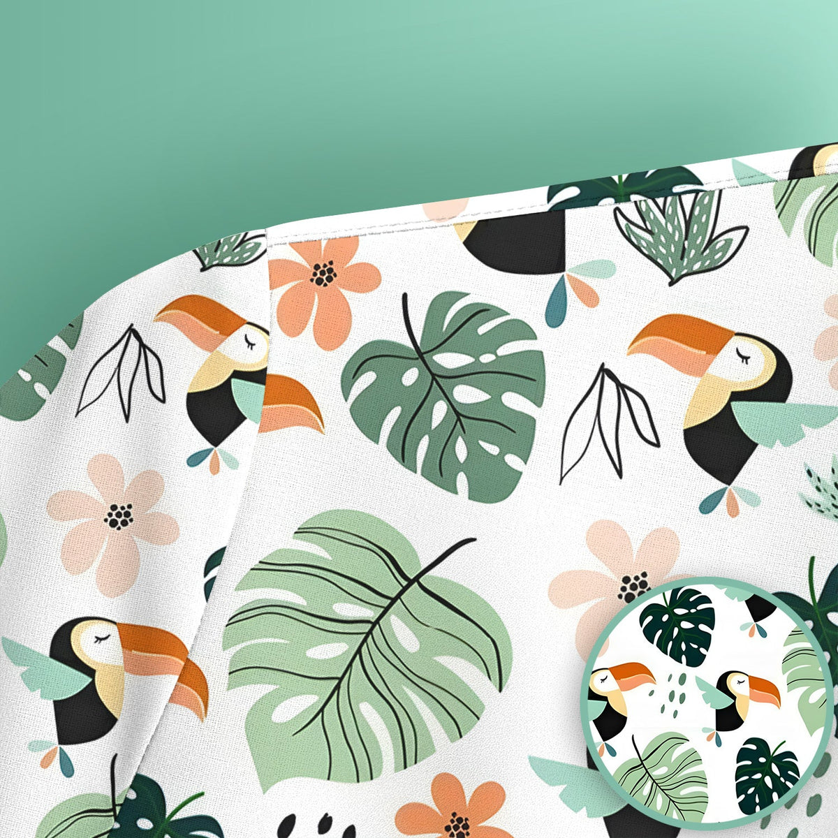 Tropical Toucan Leaf Floral Nurse Scrub Top