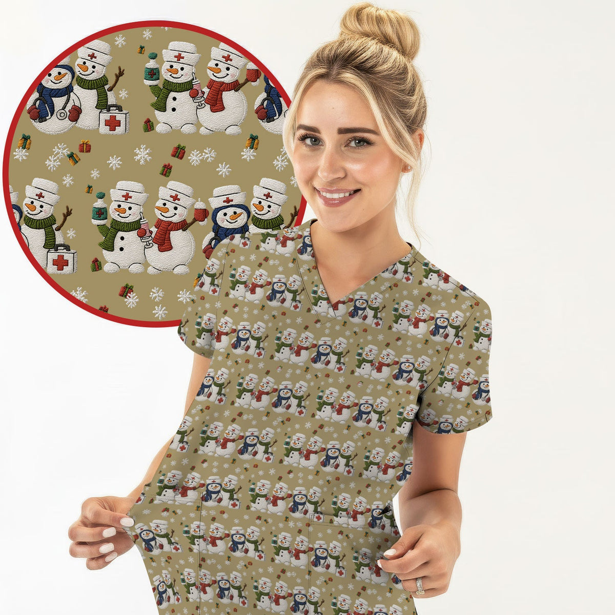 Snowman Nurse Scrub Top - Christmas Gift