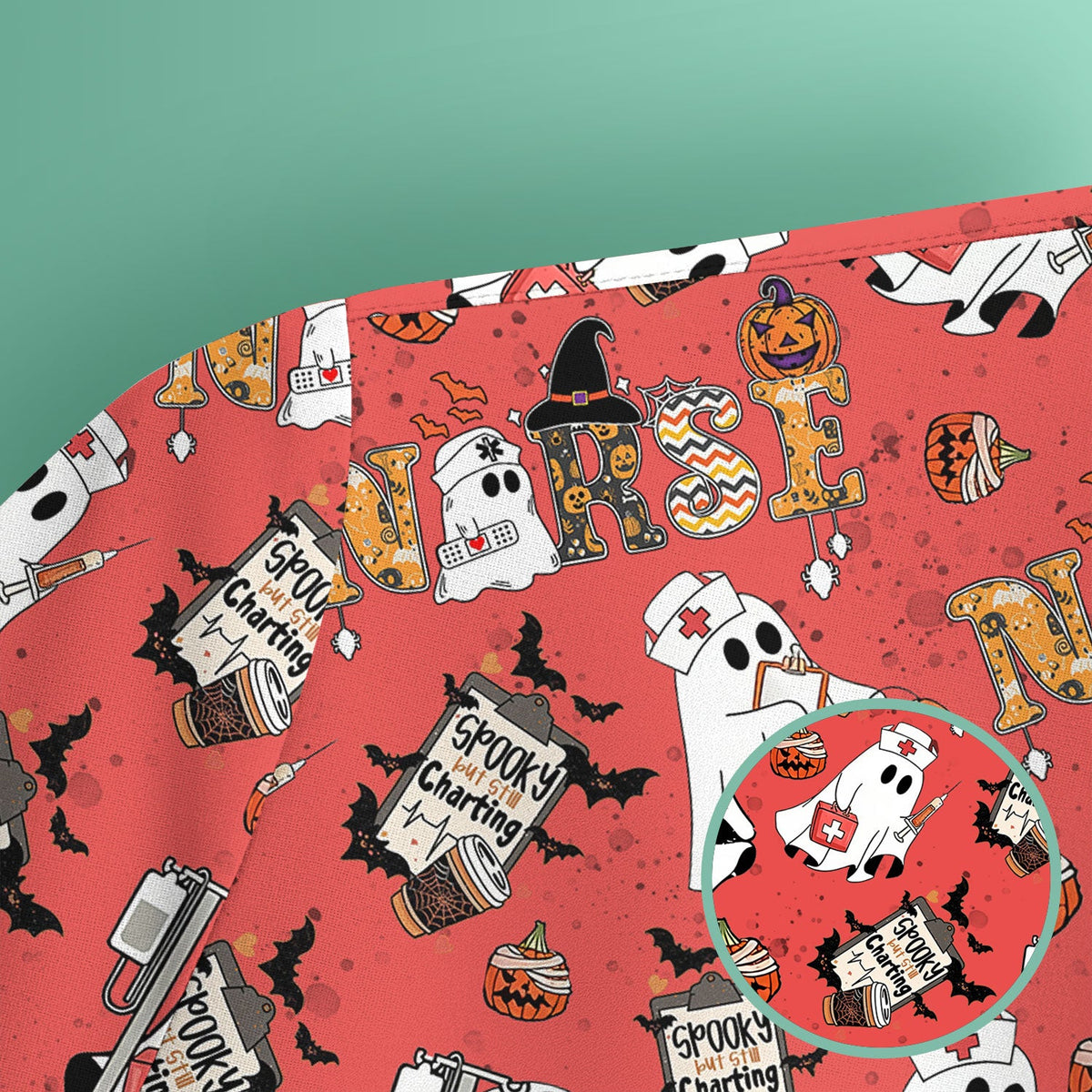 Spooky But Still Charting Nurse Scrub Top - Halloween Gift