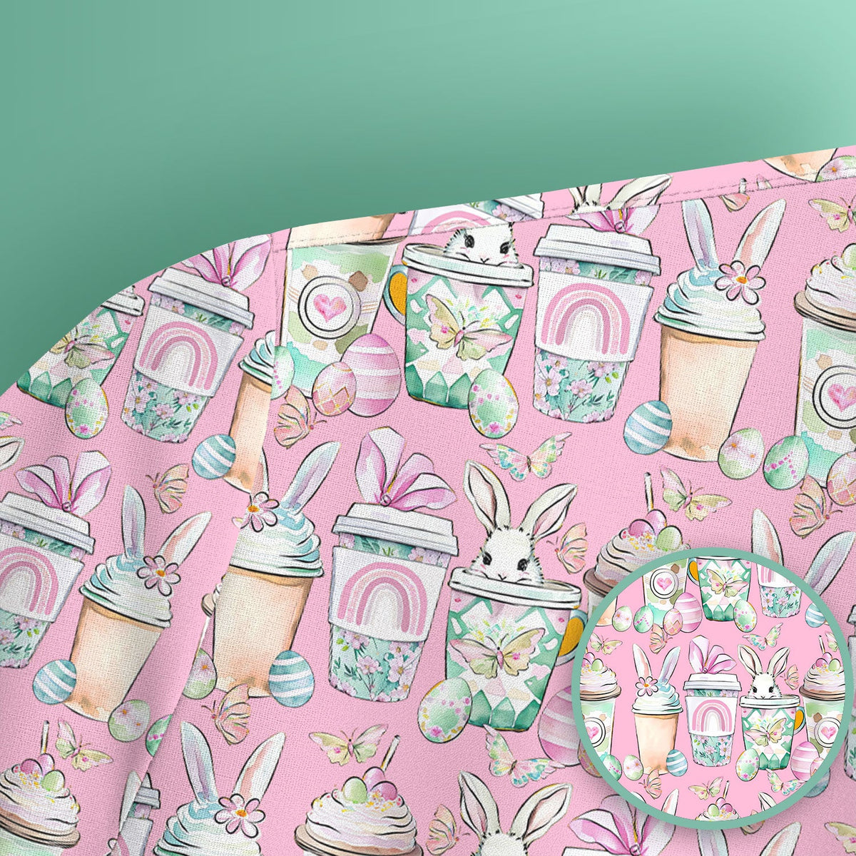 Cute Easter Bunny Coffee Cup Pattern Scrub Top, Comfortable Scrubs for Nurses