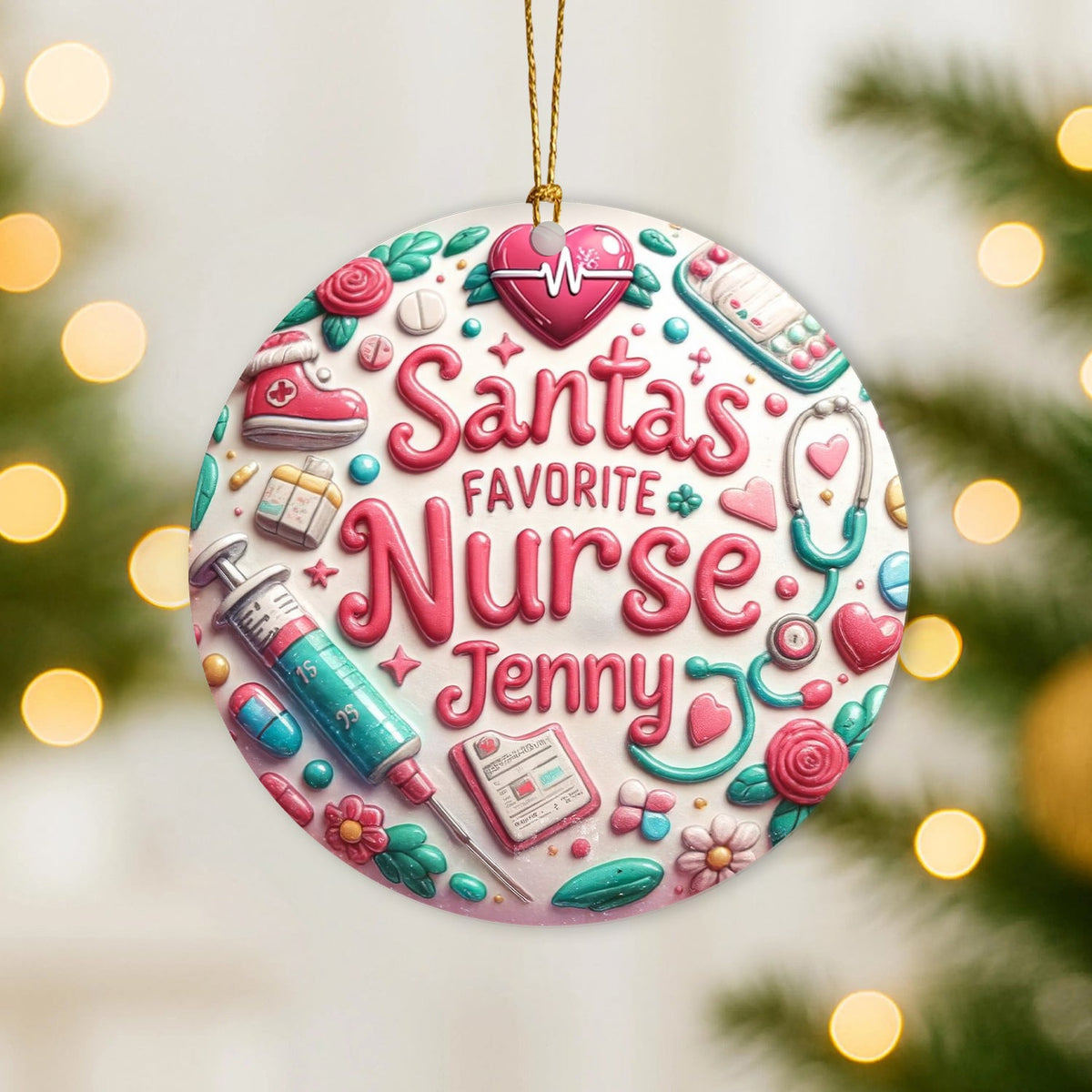 Personalized Santa's Favorite Ceramic Christmas Nurse Ornament