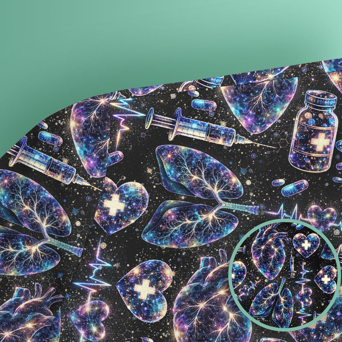 Galaxy Anatomical Heart Lung Syringe Nurse Scrub Top