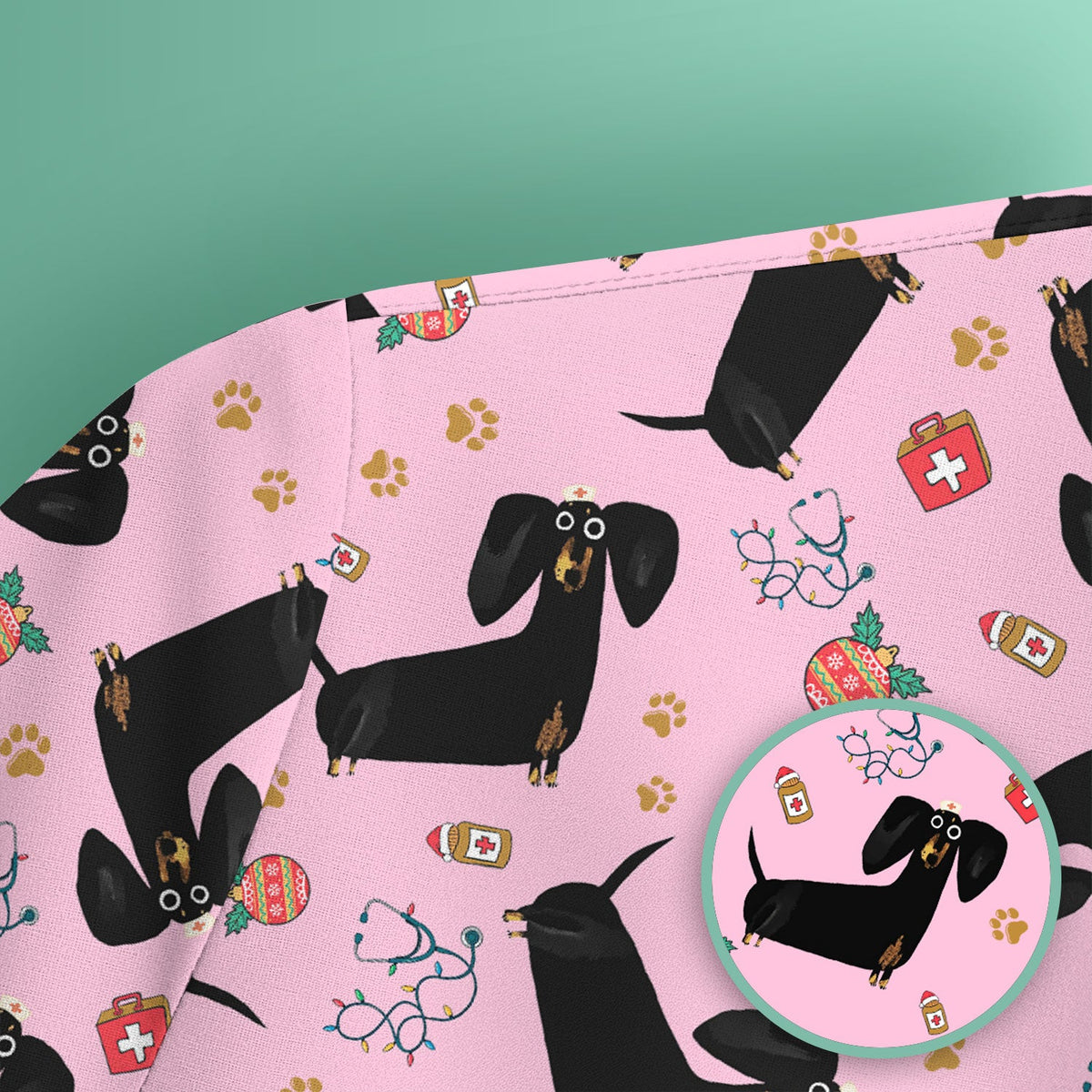 Black Dachshund Nurse Scrub Top - Gift For Dog Lover