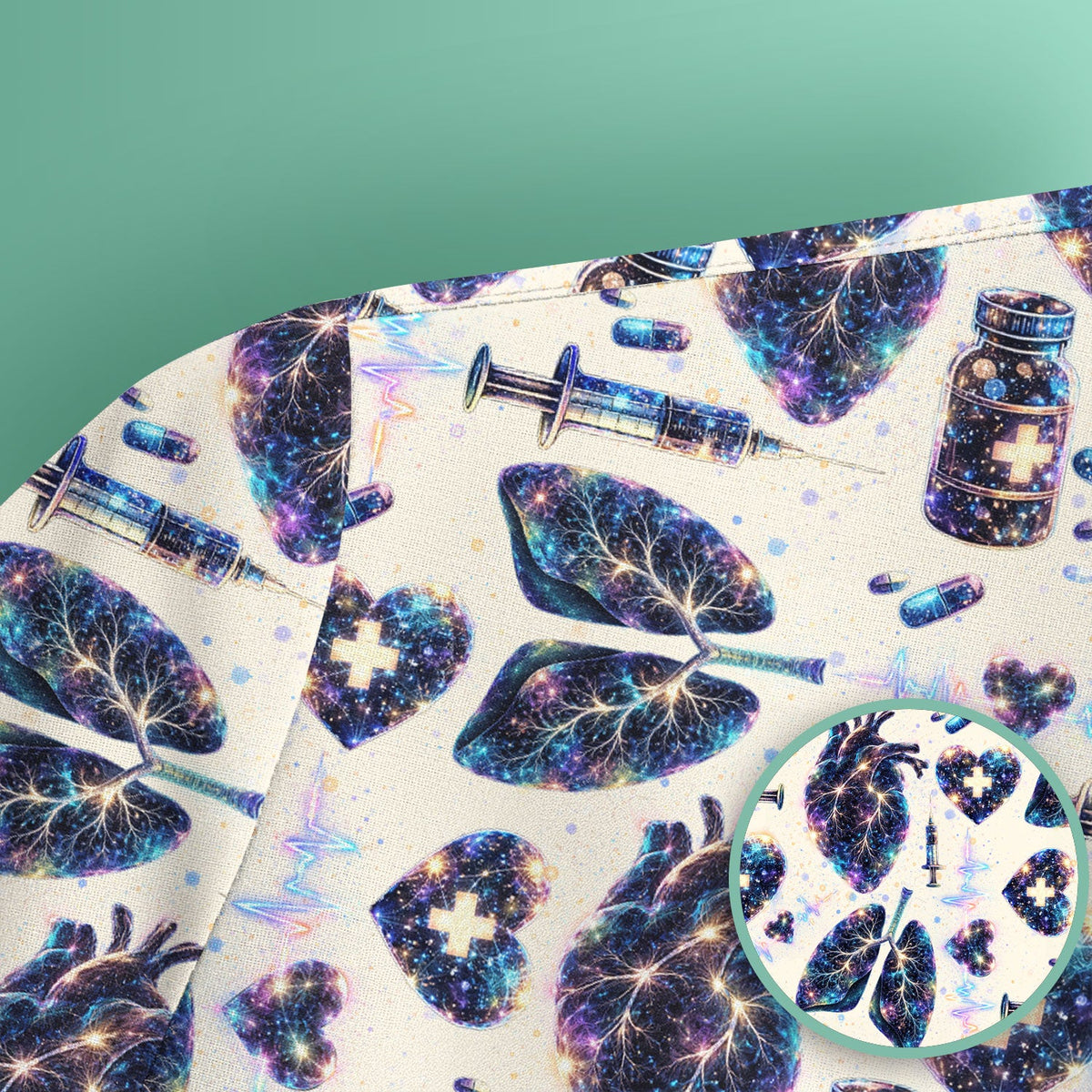 Galaxy Anatomical Heart Lung Syringe Nurse Scrub Top