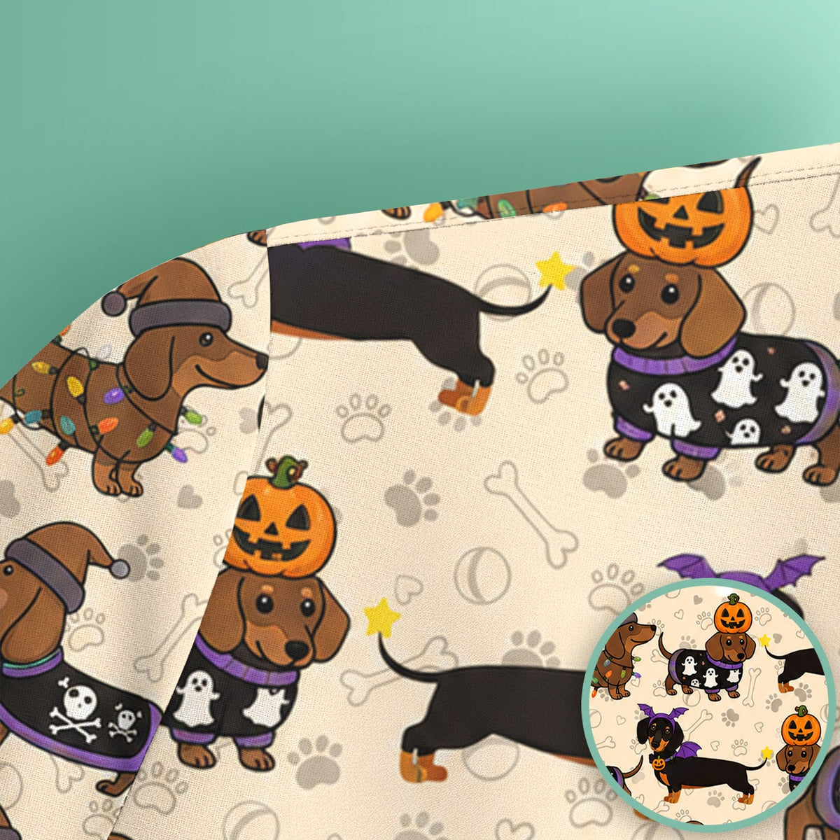 Dachshund Pumpkin Ghost Nurse Scrub Top - Halloween Gift