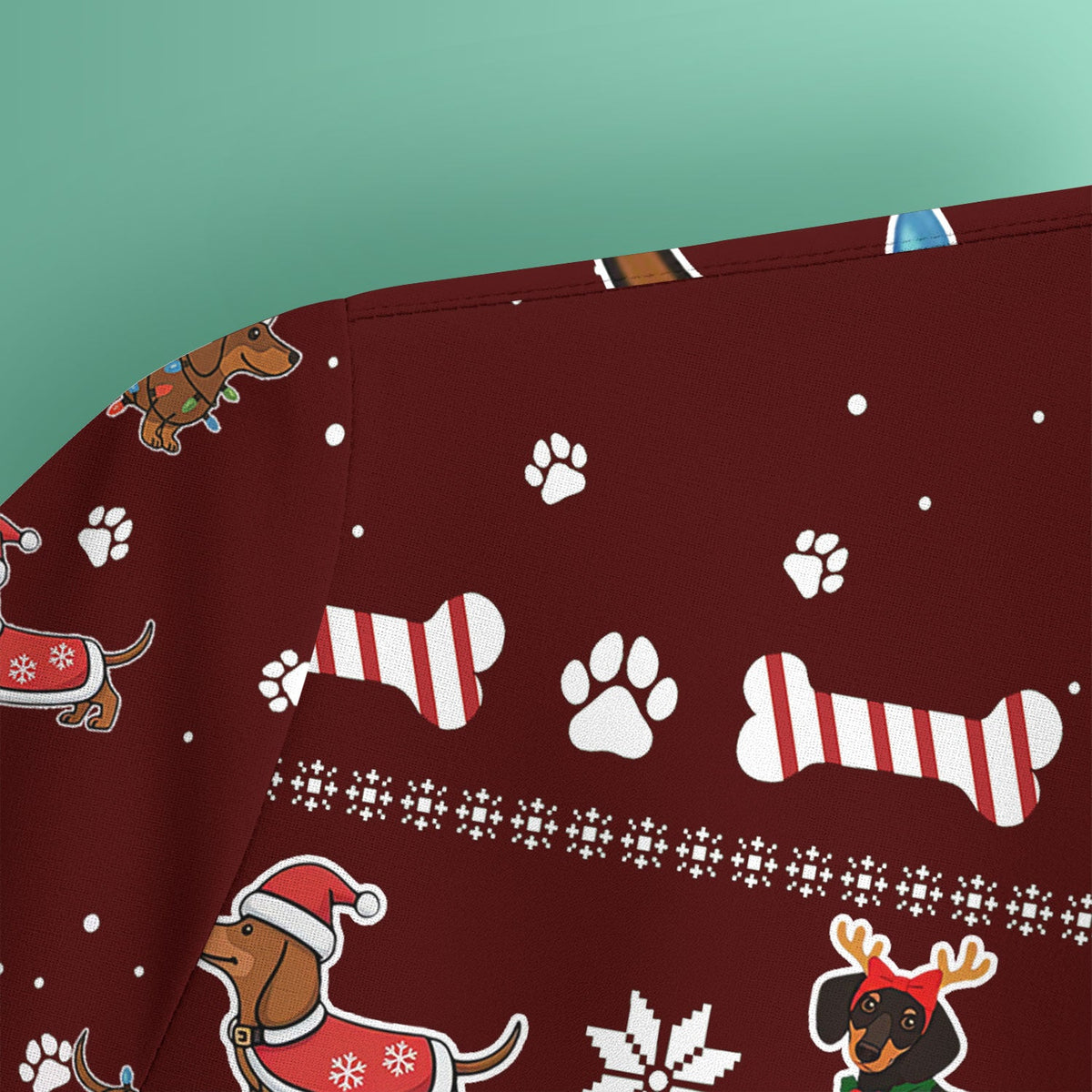 Christmas Dachshund Nurse Scrub Top for Women - Cute Sausage Dog Wearing Lights - Funny Holiday Medical Shirt Gift for RN CNA LPN
