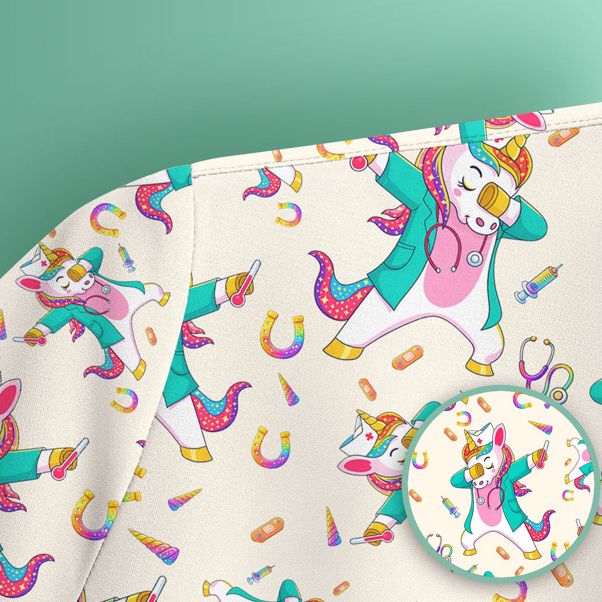Cute Unicorn Nurse Dance Pattern Scrub Top, Breathable Fabrics Nursing Uniform
