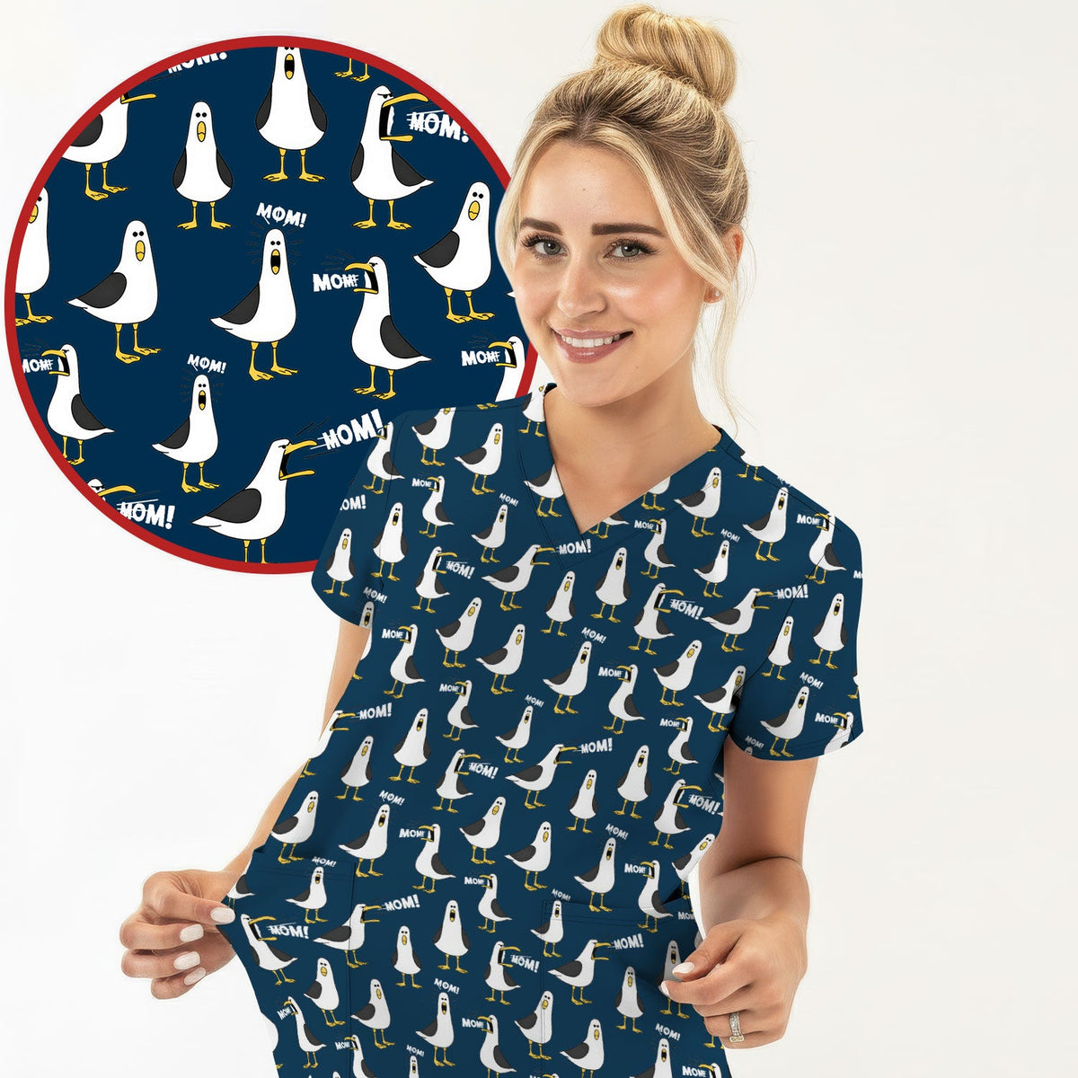 Seagull Mom Nurse Scrub Top