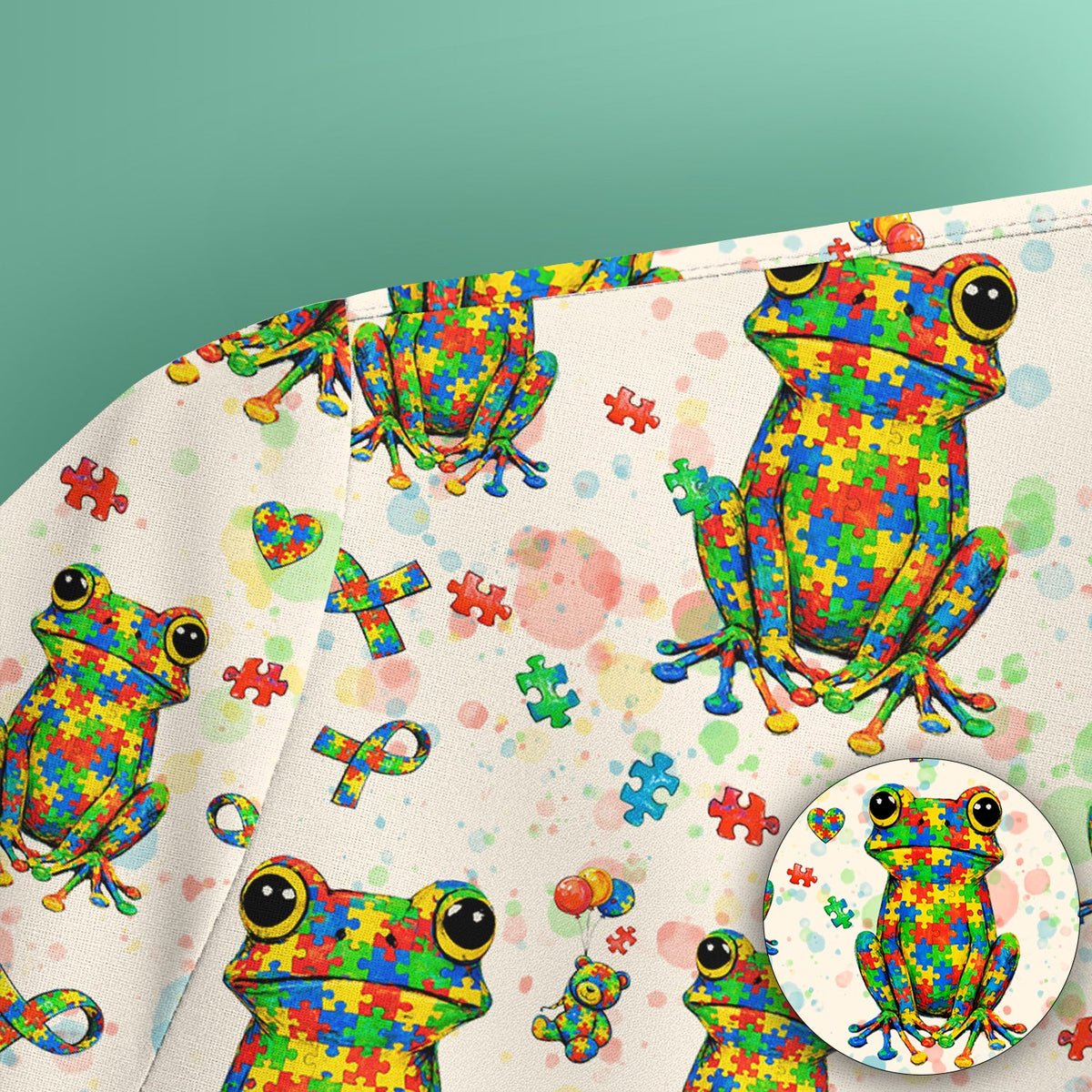 Colorful Autism Puzzle Frog Nurse Scrub Top