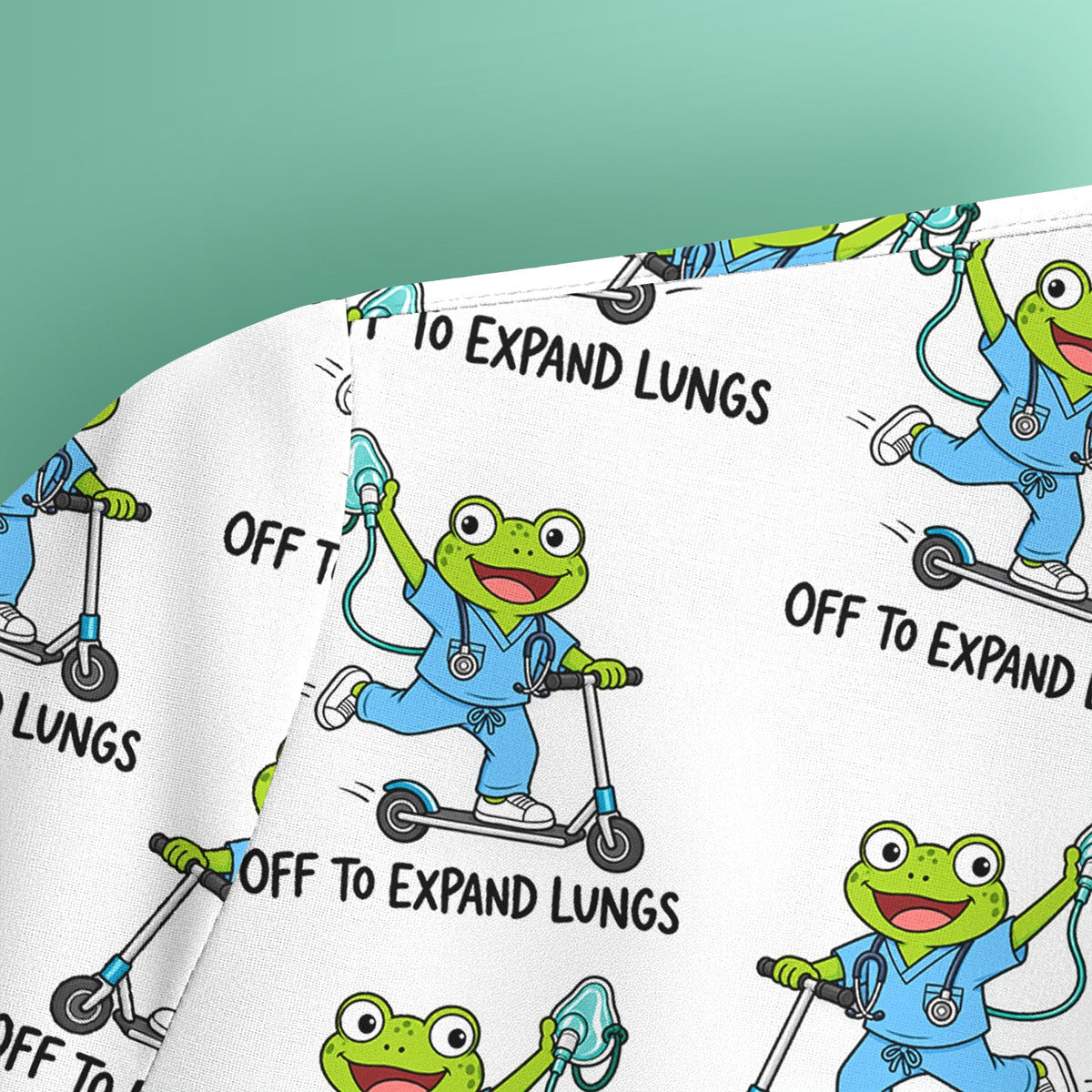 Off To Expand Lungs Frog Nurse Scrub Top