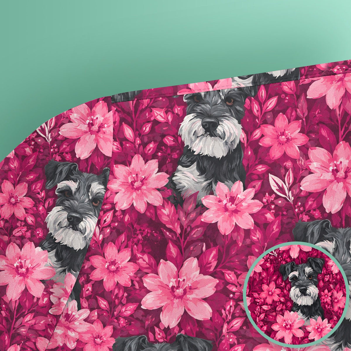 Pink Floral Schnauzer Nurse Scrub Top