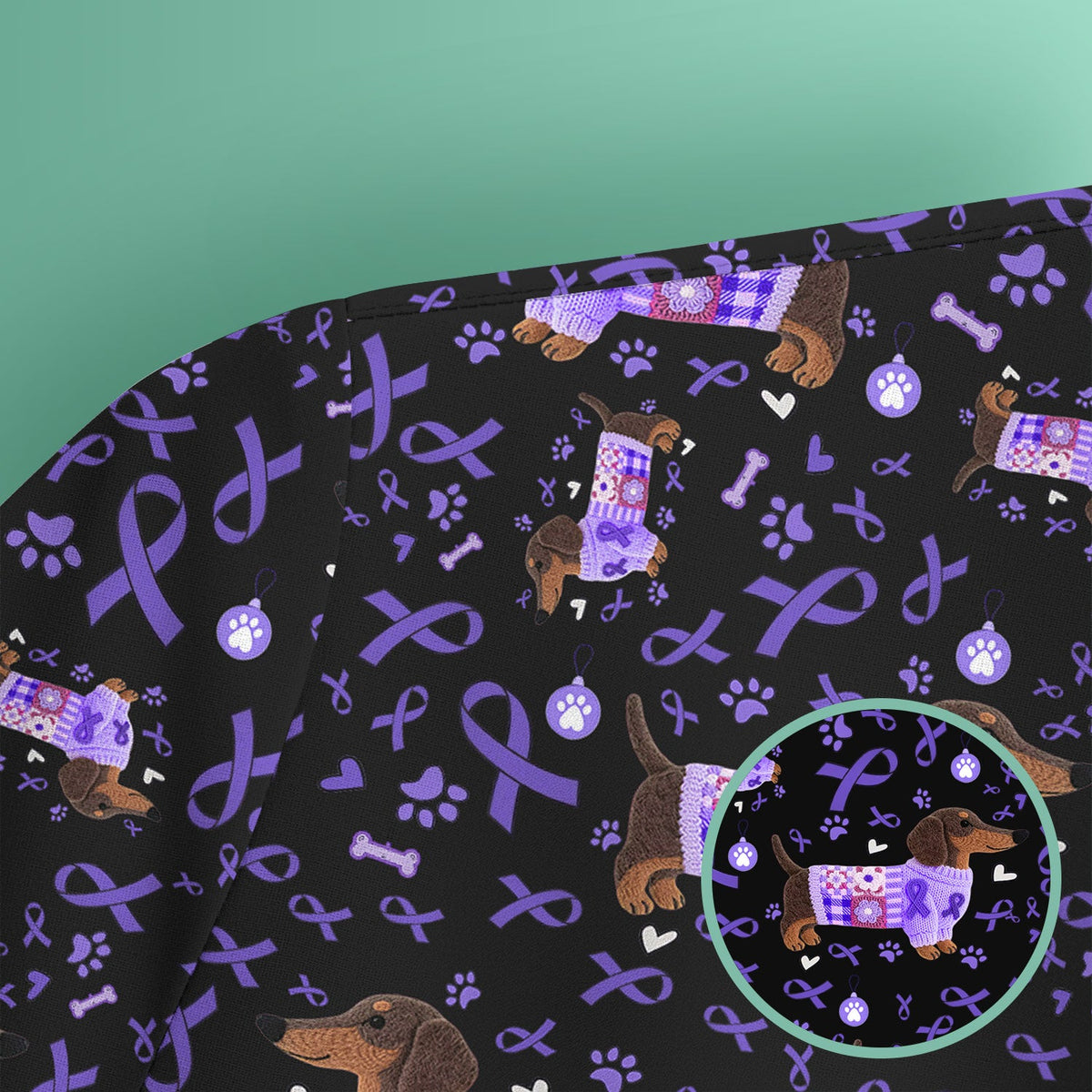 Purple Ribbon Dachshund Nurse Scrub Top