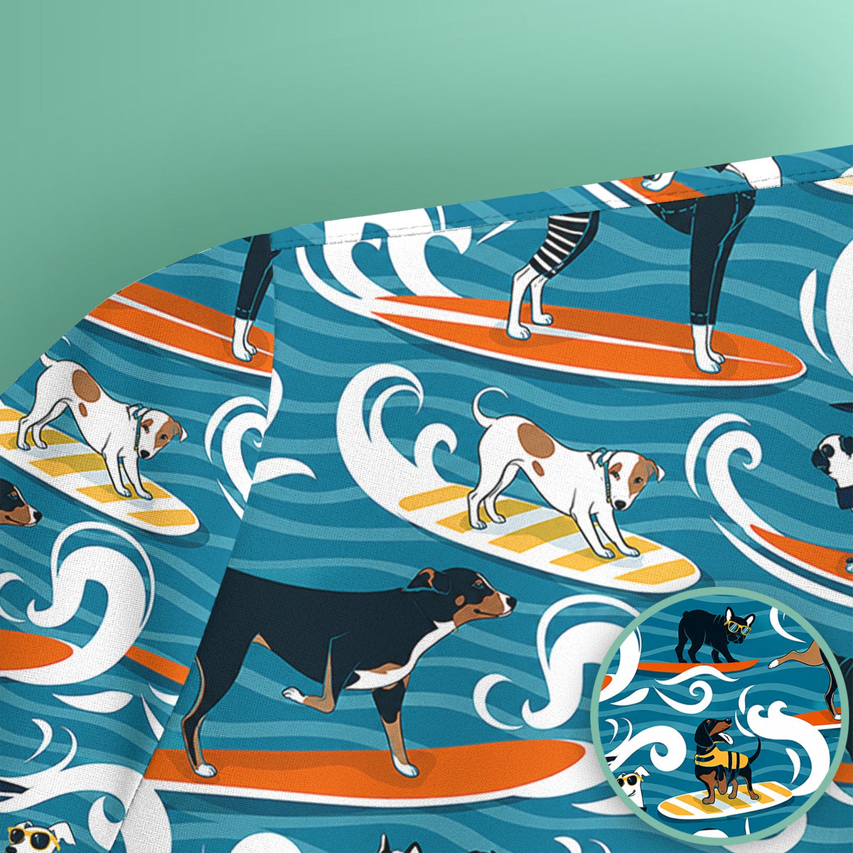 Surfing Dogs Ocean Wave Nurse Scrub Top