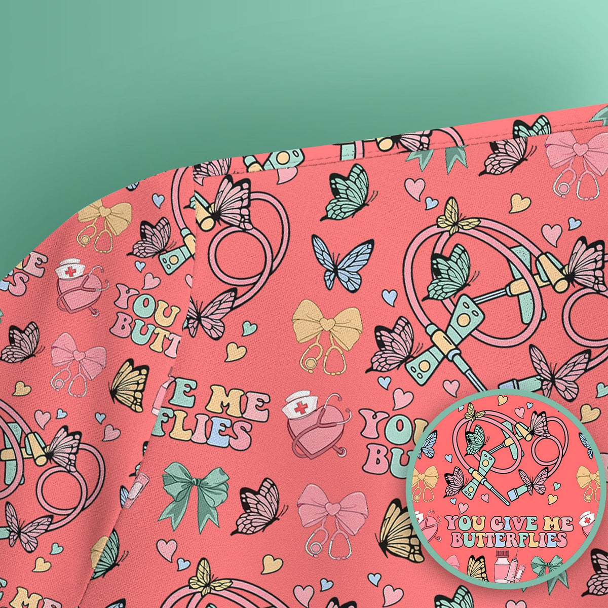 Butterfly Heart Nurse Scrub Top - Valentines Day Gift