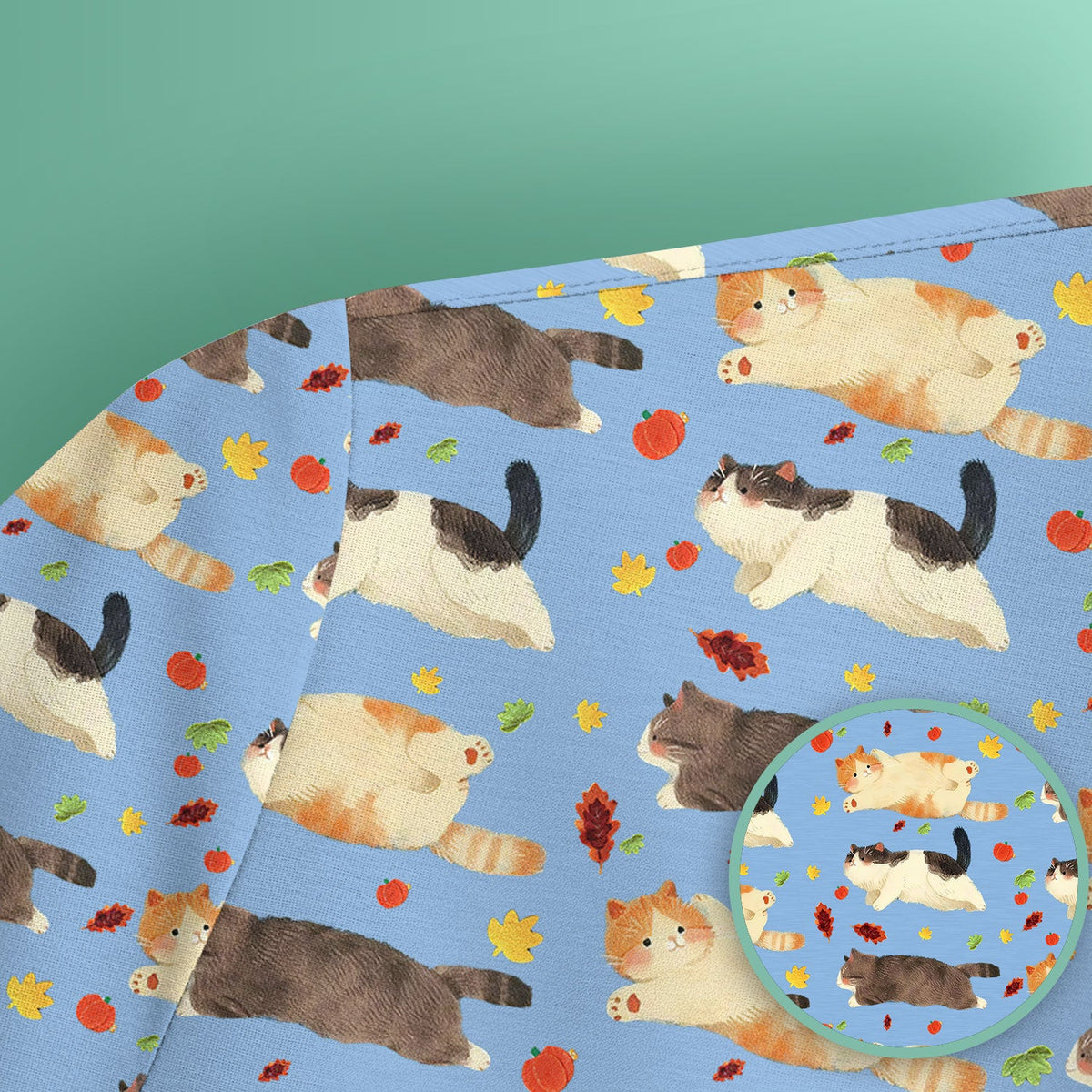 Chubby Cat Autumn Leaves Nurse Scrub Top