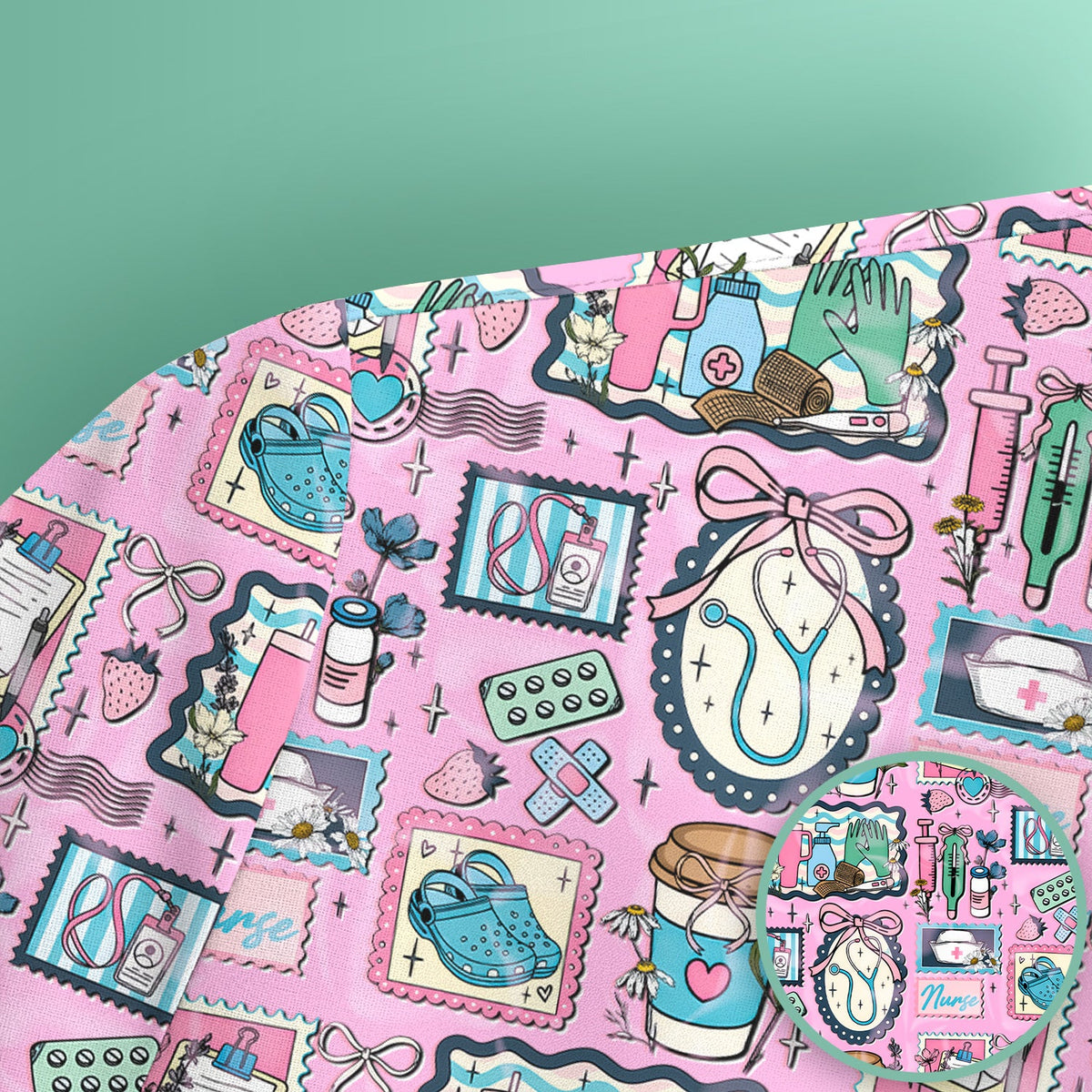 Stethoscope Syringe Frame Nurse Scrub Top
