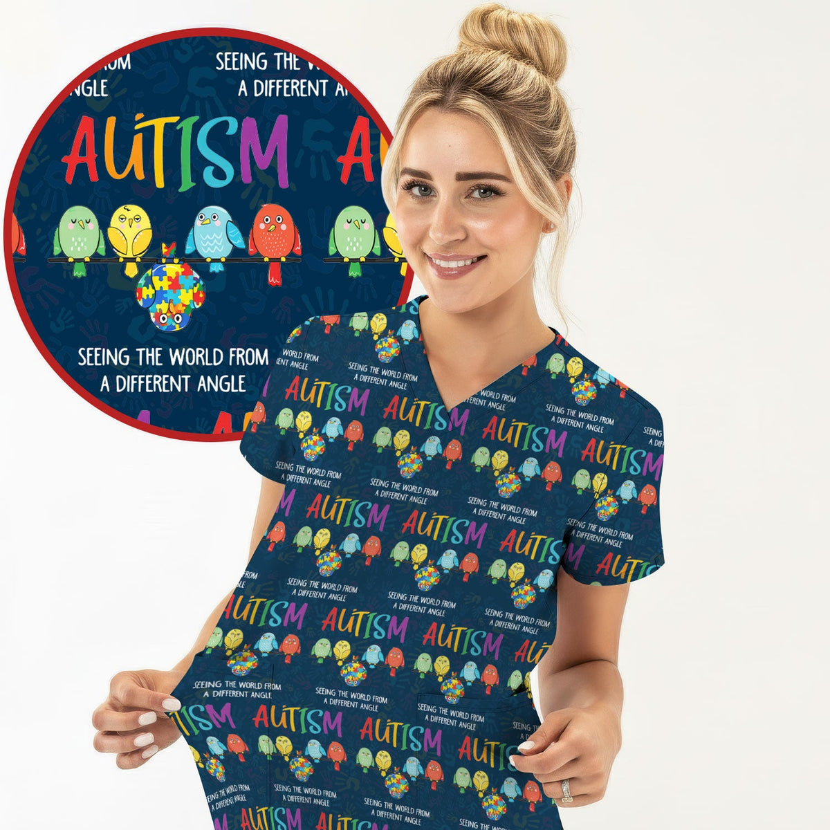 Autism Seeing The World From A Different Angle Nurse Scrub Top