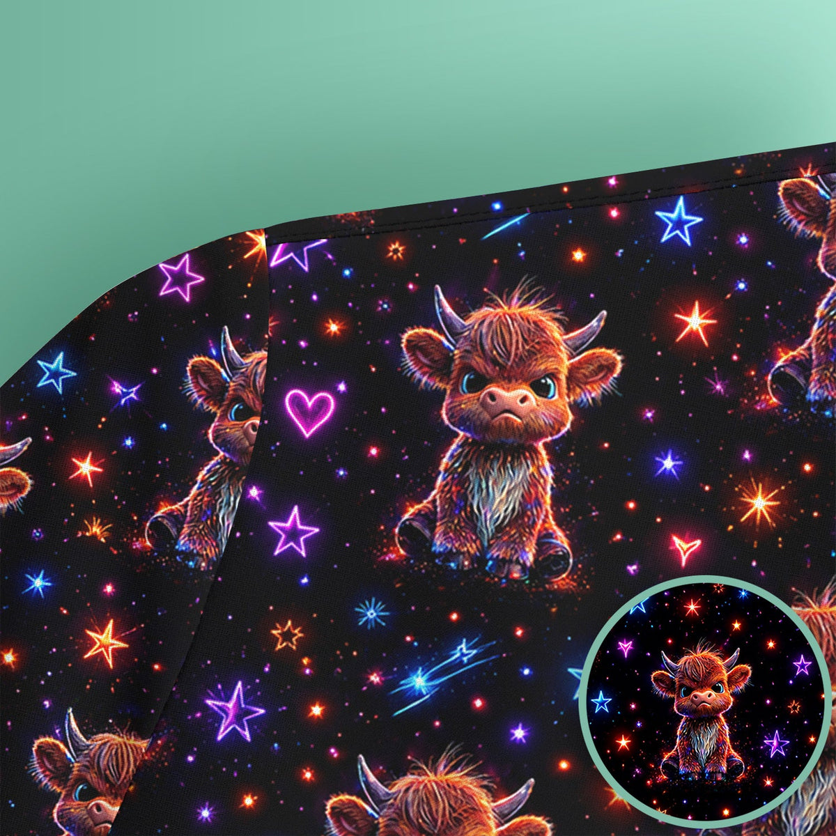 Neon Highland Cow Stars Nurse Scrub Top