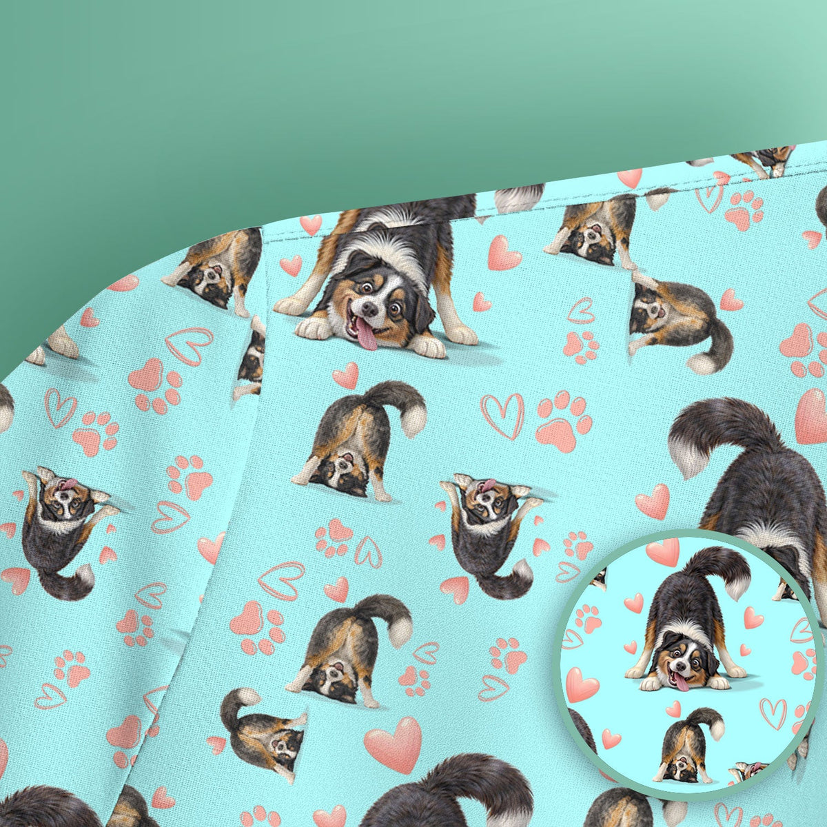 Playful Dog Heart Medical Print Scrub Top, Breathable Fabrics Nursing Uniform