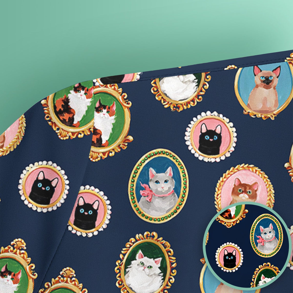 Vintage Cat Portrait Nurse Scrub Top