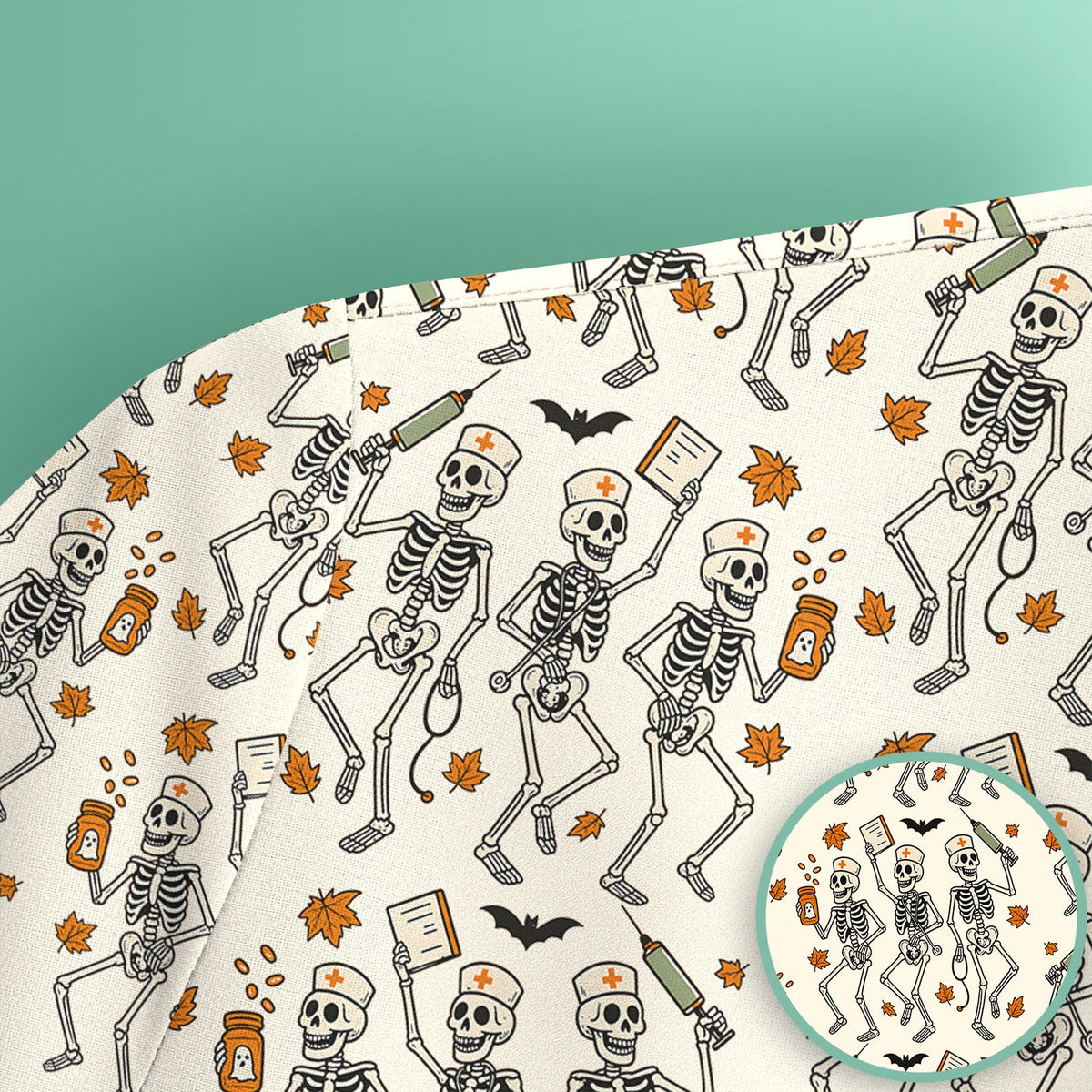 Skeleton Nurse Scrub Top - Halloween Gift