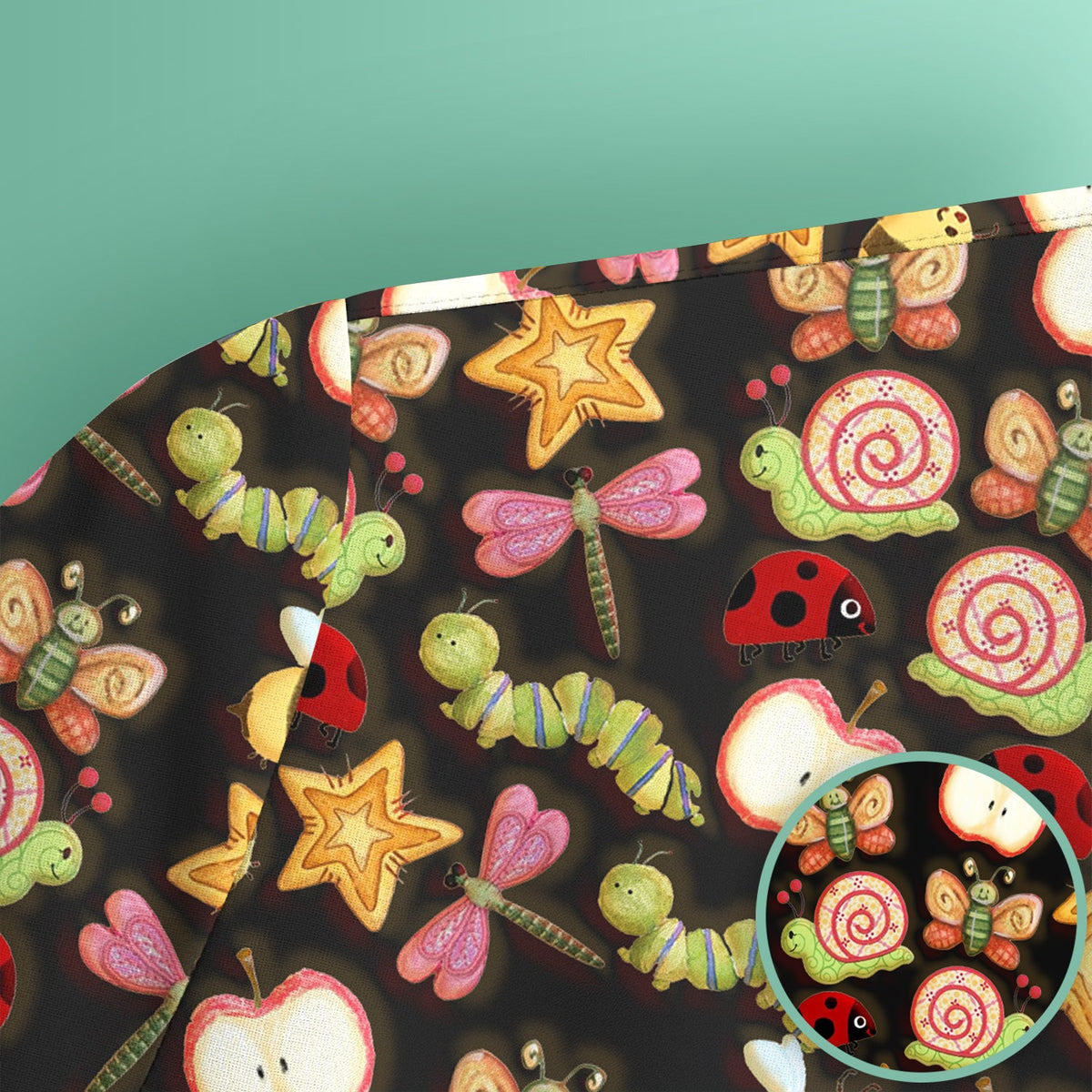 Snail Ladybug Caterpillar Apple Garden Nurse Scrub Top