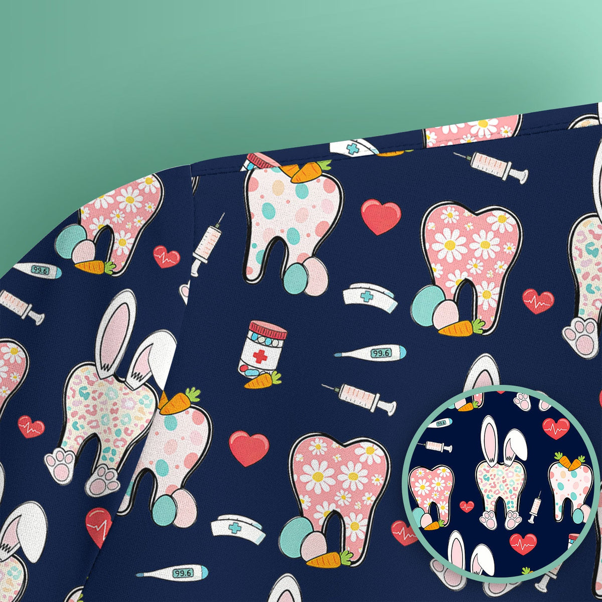 Easter Bunny Dentist Nurse Scrub Top