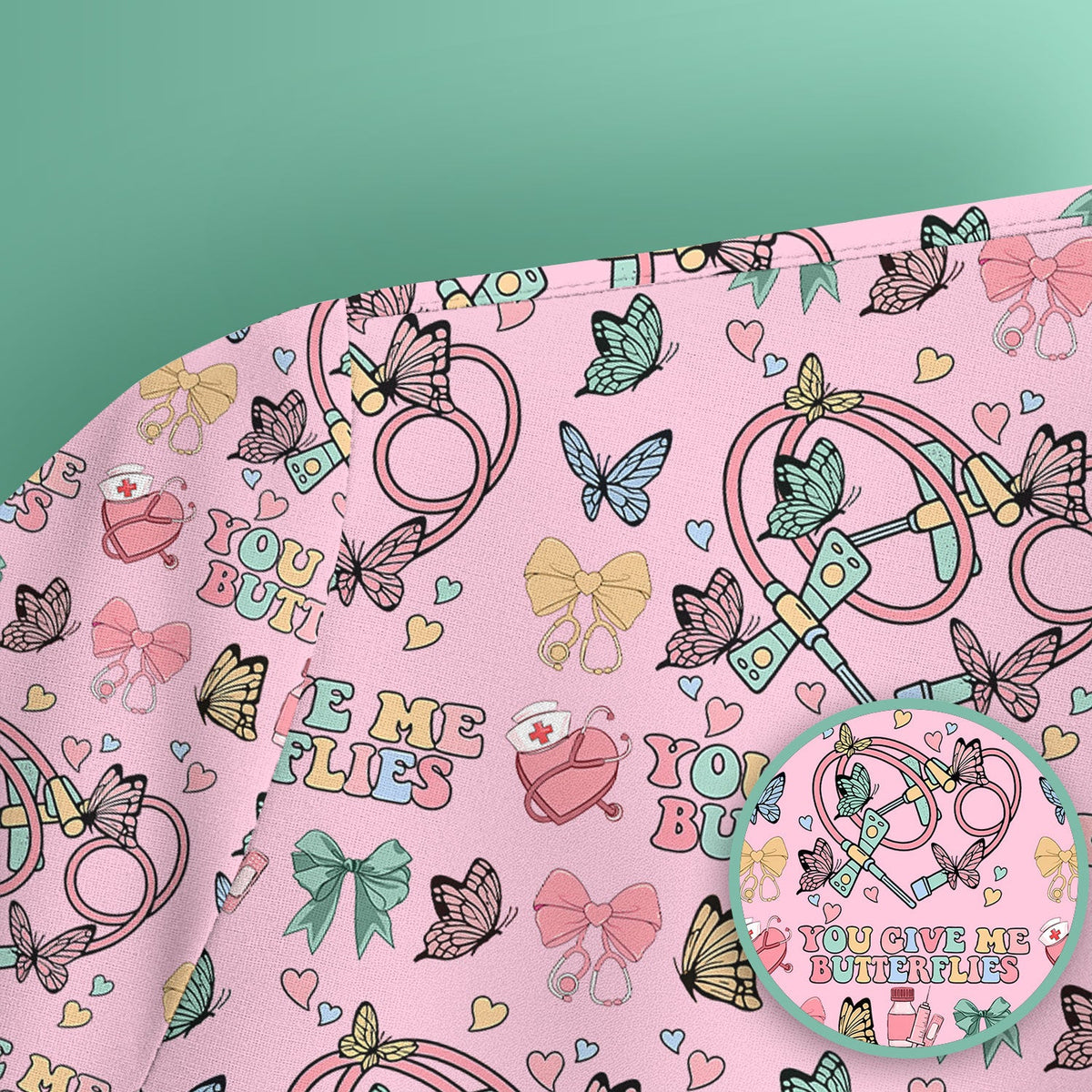 Butterfly Heart Nurse Scrub Top - Valentines Day Gift