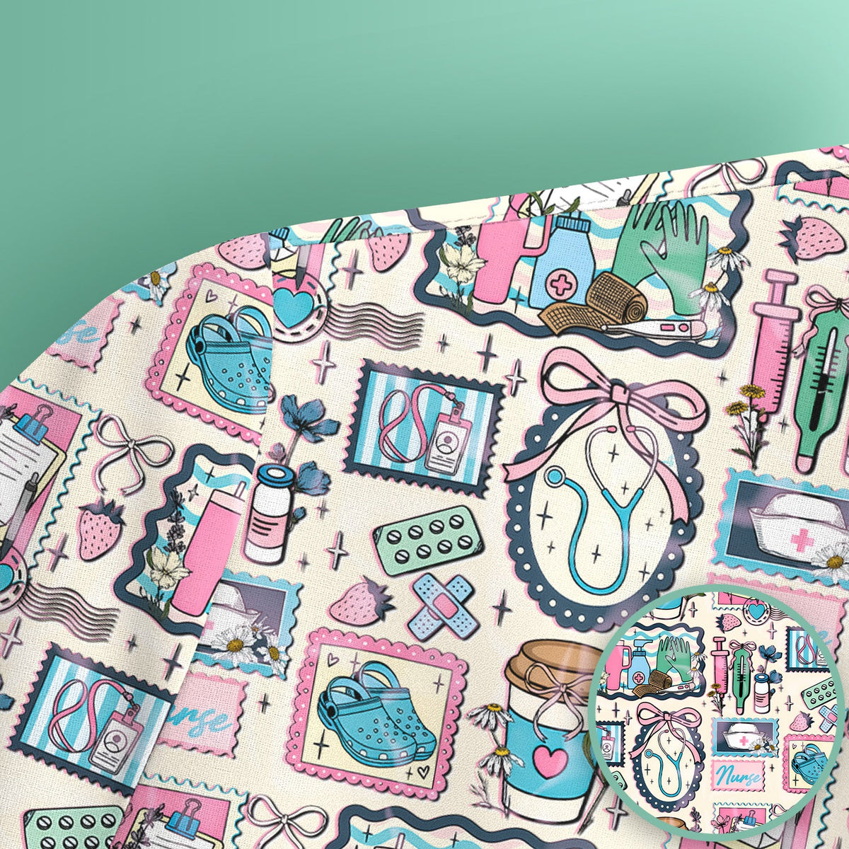 Stethoscope Syringe Frame Nurse Scrub Top
