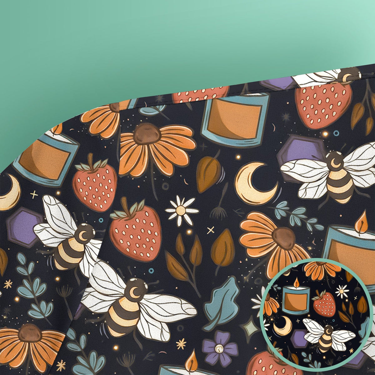 Bee Strawberry Floral Candle Nurse Scrub Top