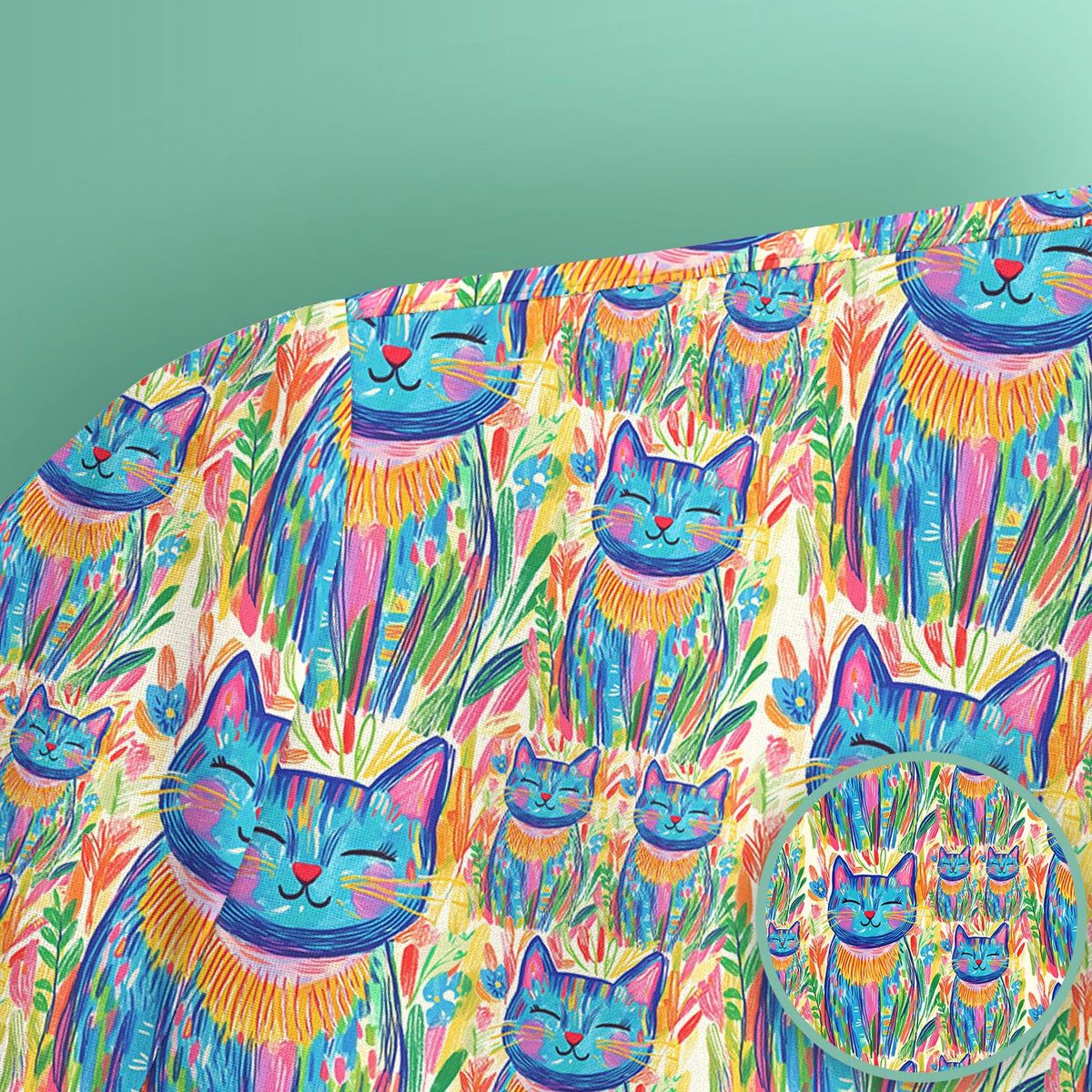 Colorful Rainbow Cat Floral Brushstroke Nurse Scrub Top