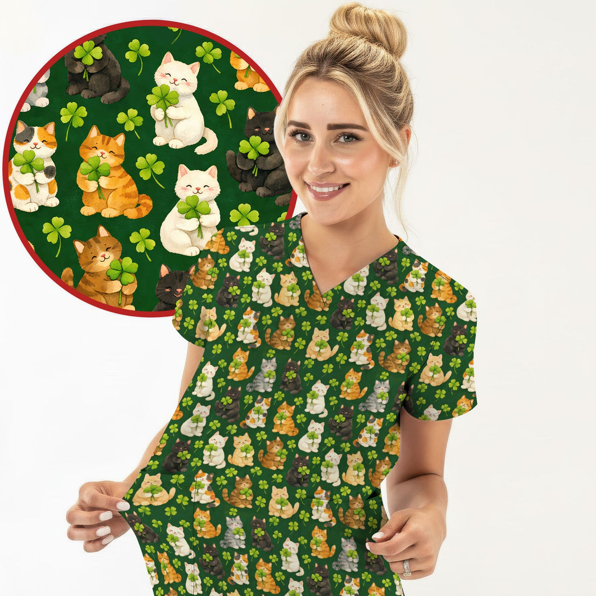 Black Cat Nurse Scrub Top - St Patricks Day Gift