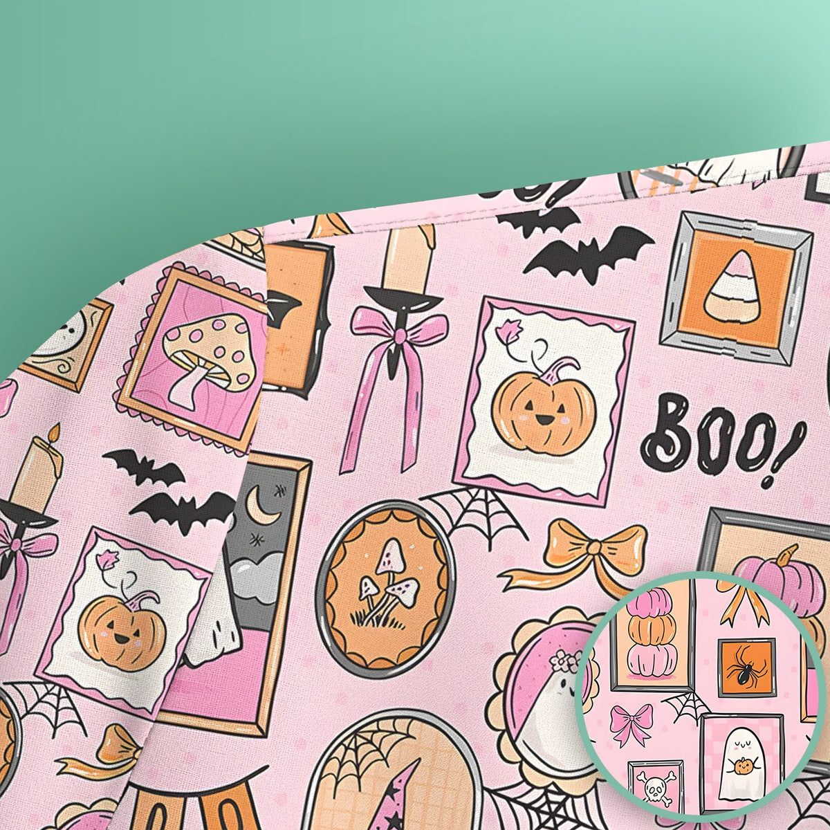 Pink Halloween Ghost Gallery Nurse Scrub Top