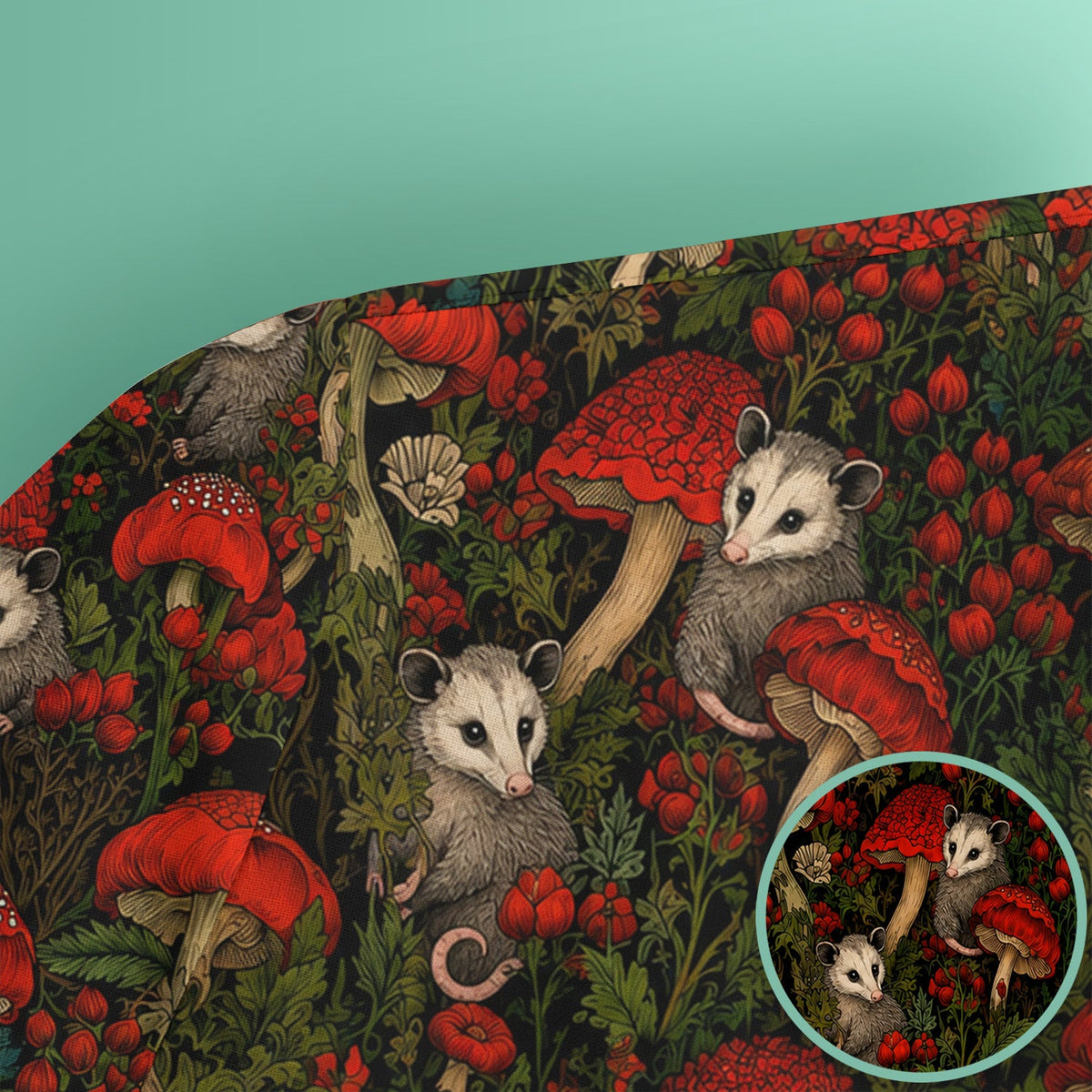 Woodland Opossum Red Mushroom Nurse Scrub Top
