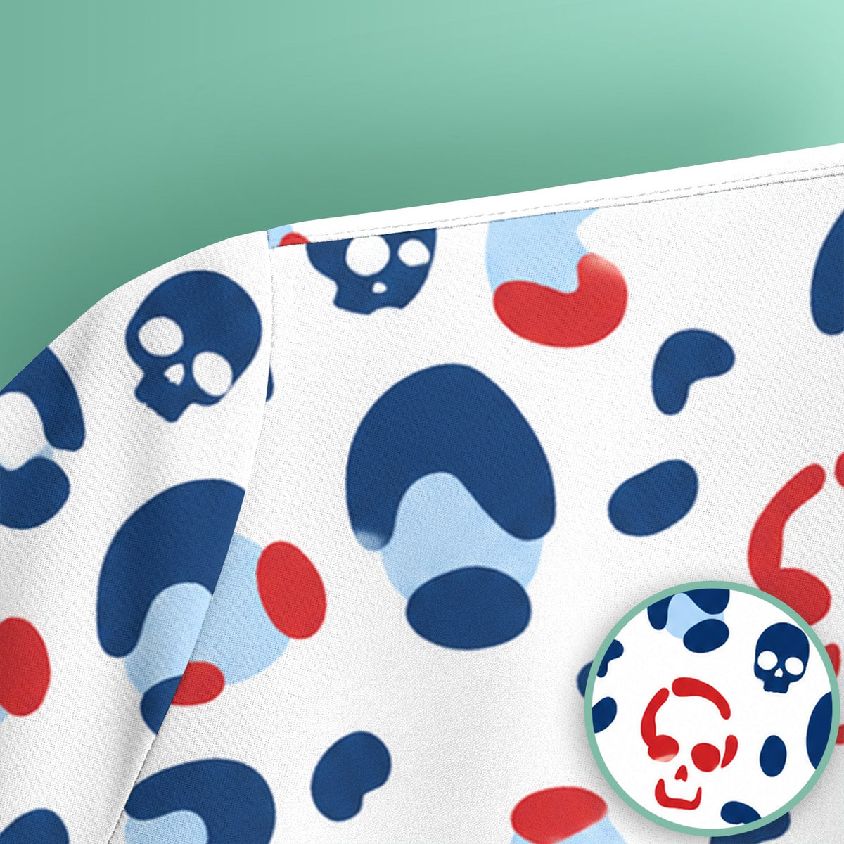 Red Blue Skull Leopard Nurse Scrub Top
