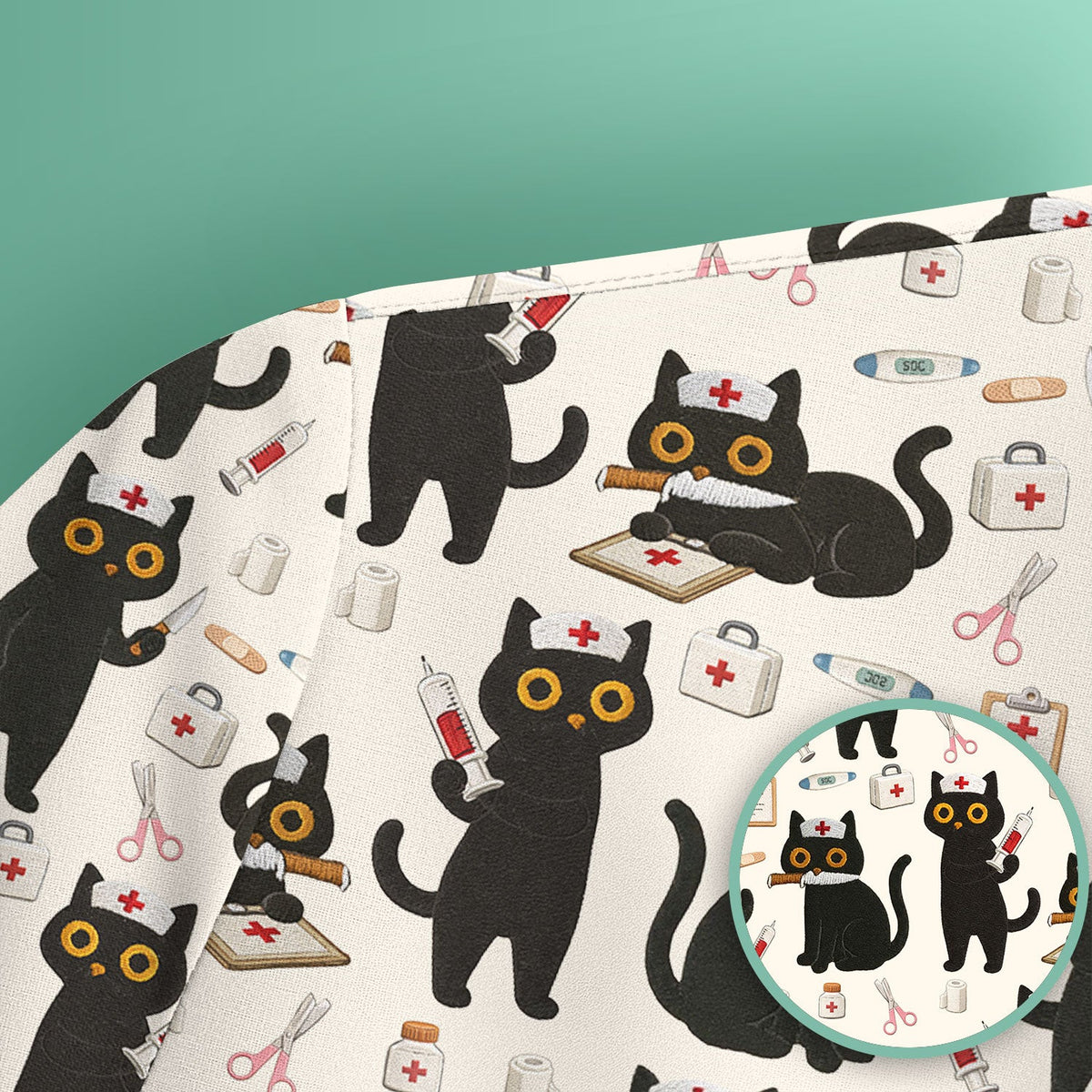 Cute Black Cat Nurse Scrub Top