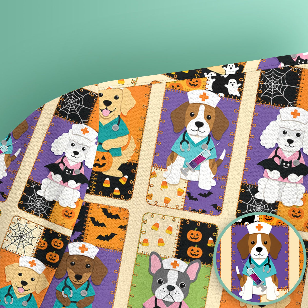 Spooky Dog Veterinary Nurse Scrub Top