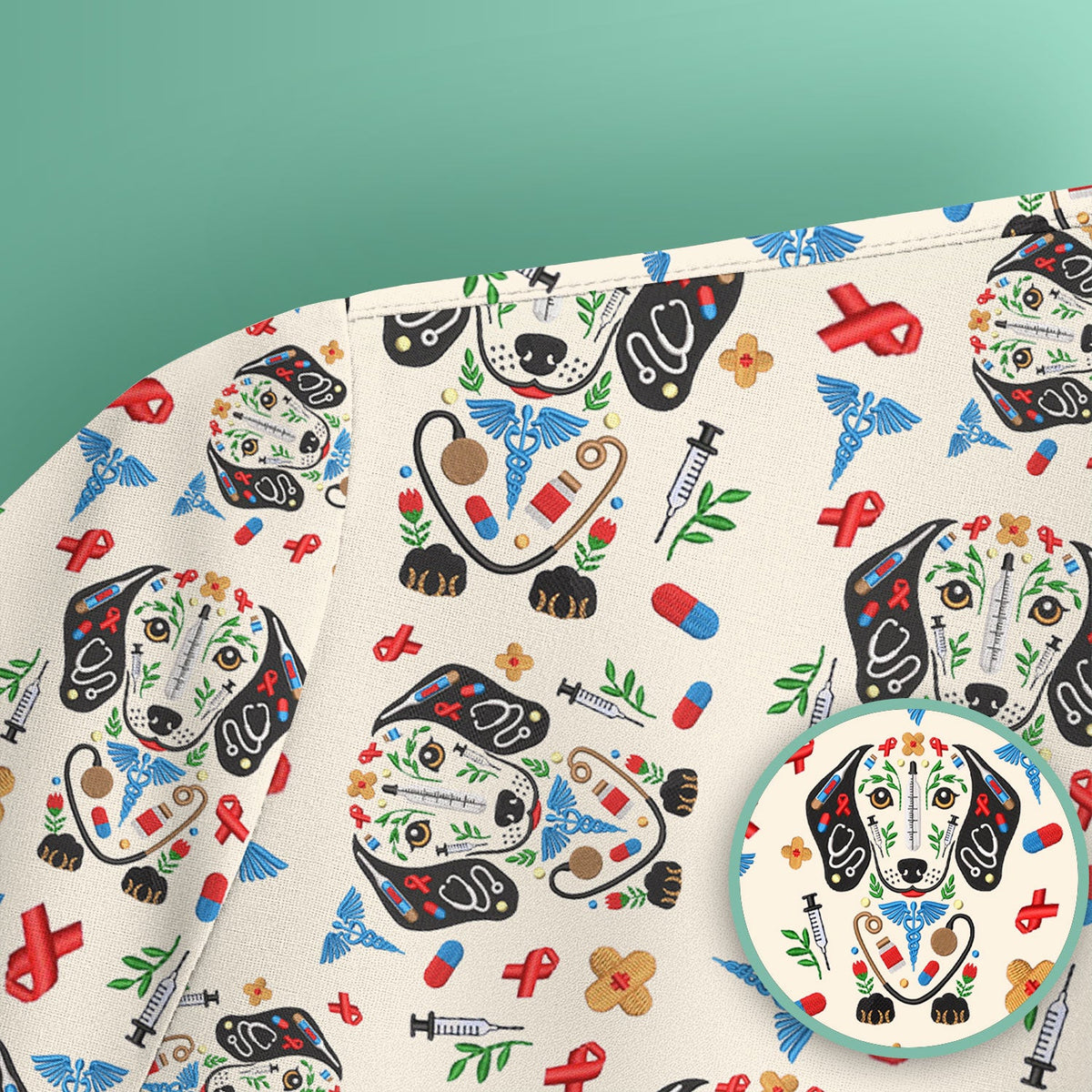 Dachshund Medical Icon Nurse Scrub Top