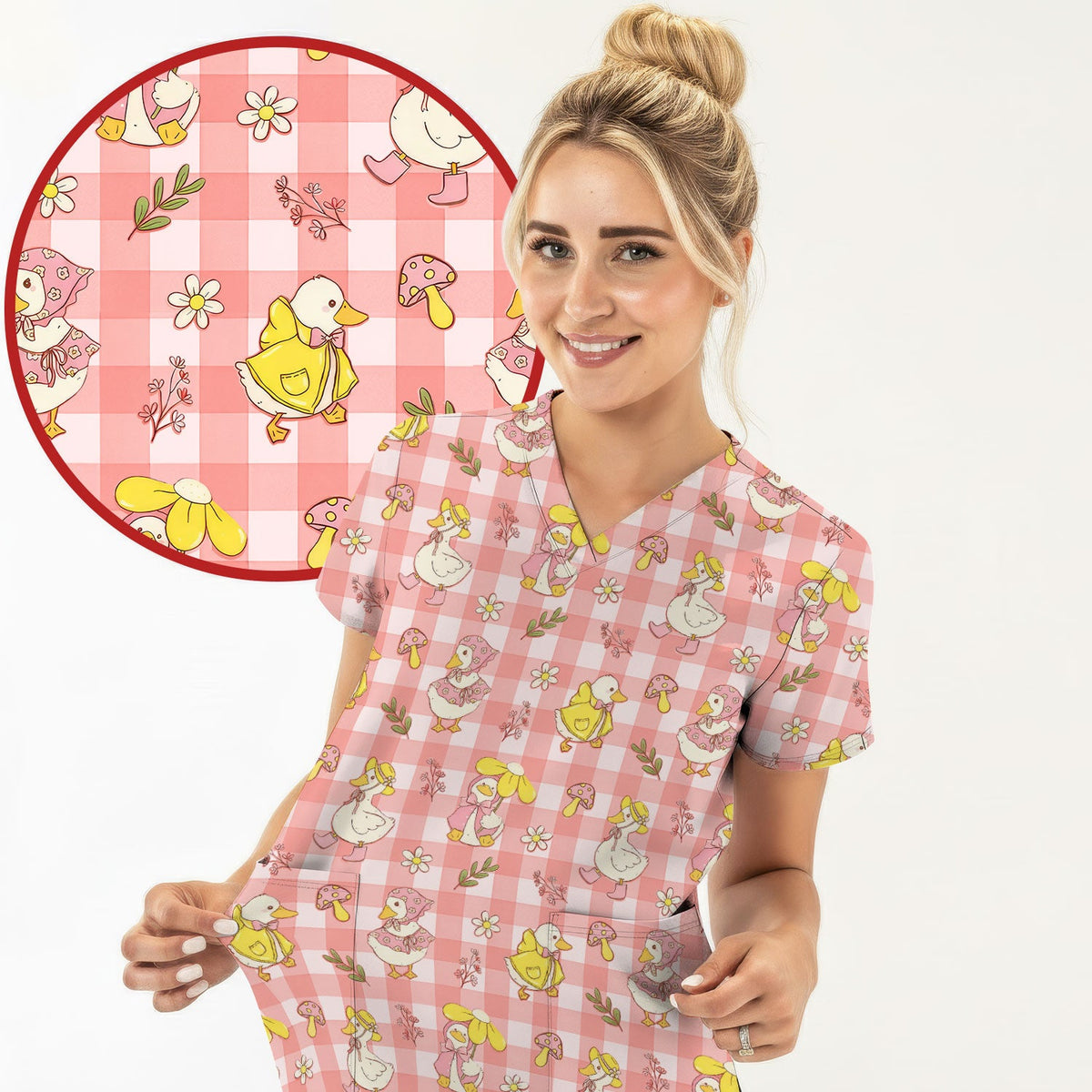 Duck Outfit Gingham Nurse Scrub Top