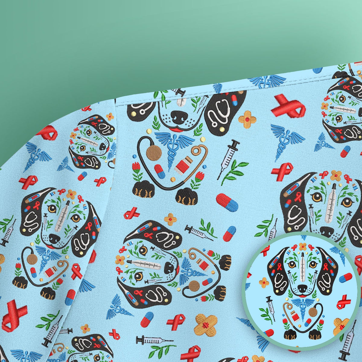 Dachshund Medical Icon Nurse Scrub Top