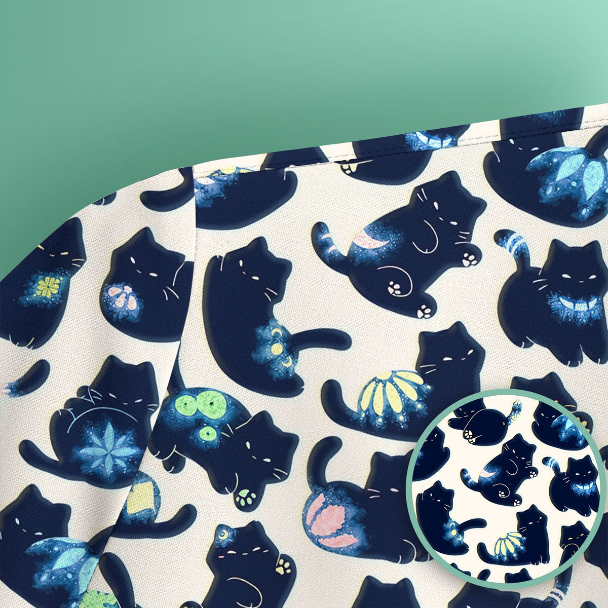 Midnight Black Cat Nurse Scrub Top