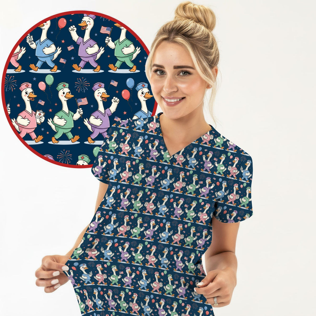Ducks Balloons Nurse Scrub Top