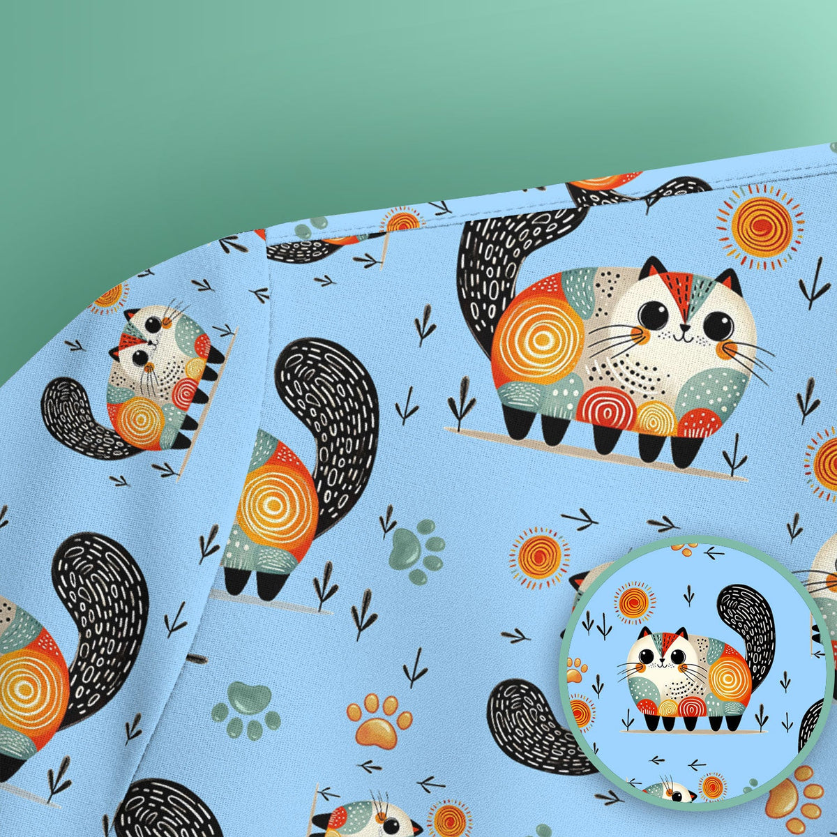 Cat Illustration Nurse Scrub Top