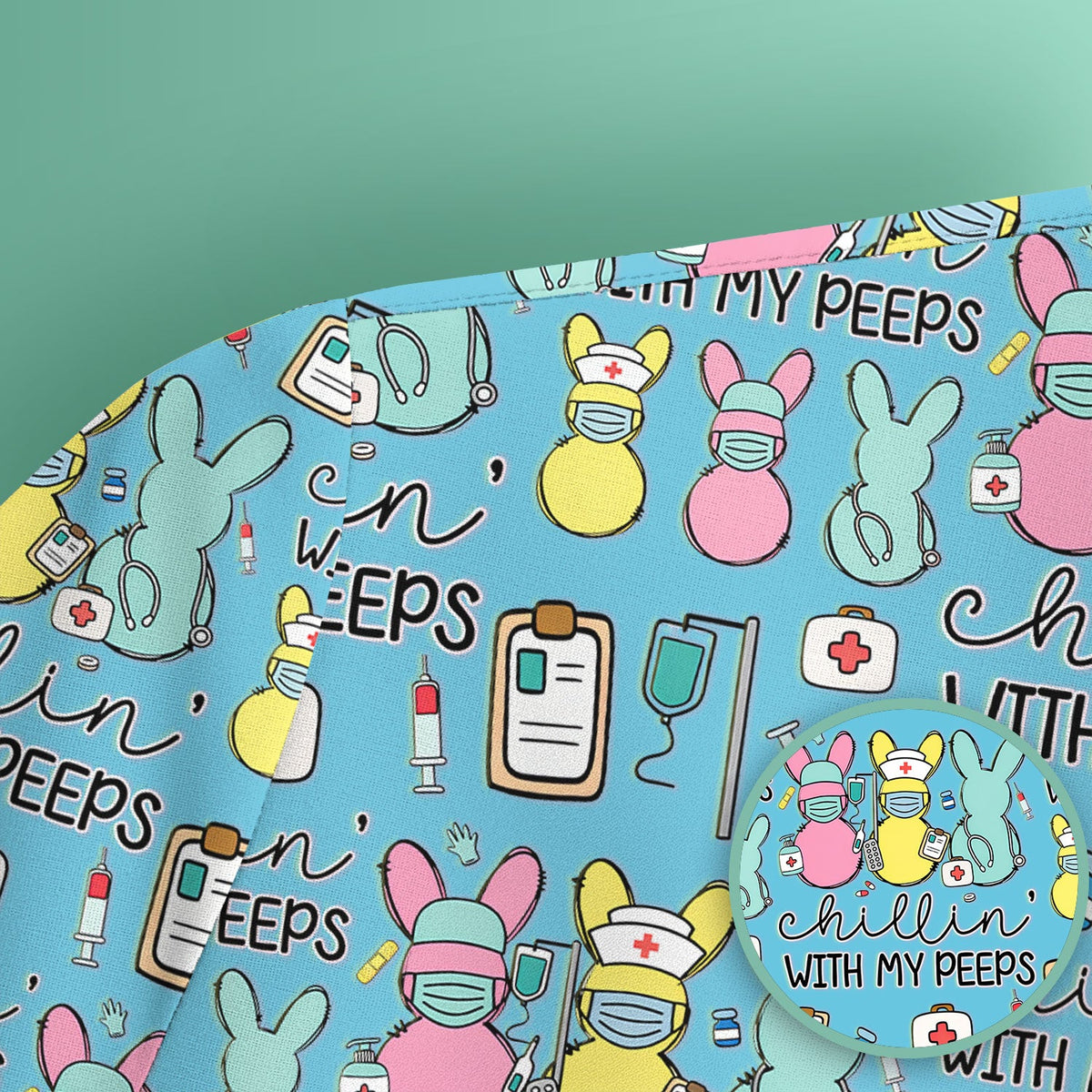 Bunny Nurse Chillin With My Peeps Scrub Top - Easter Gift