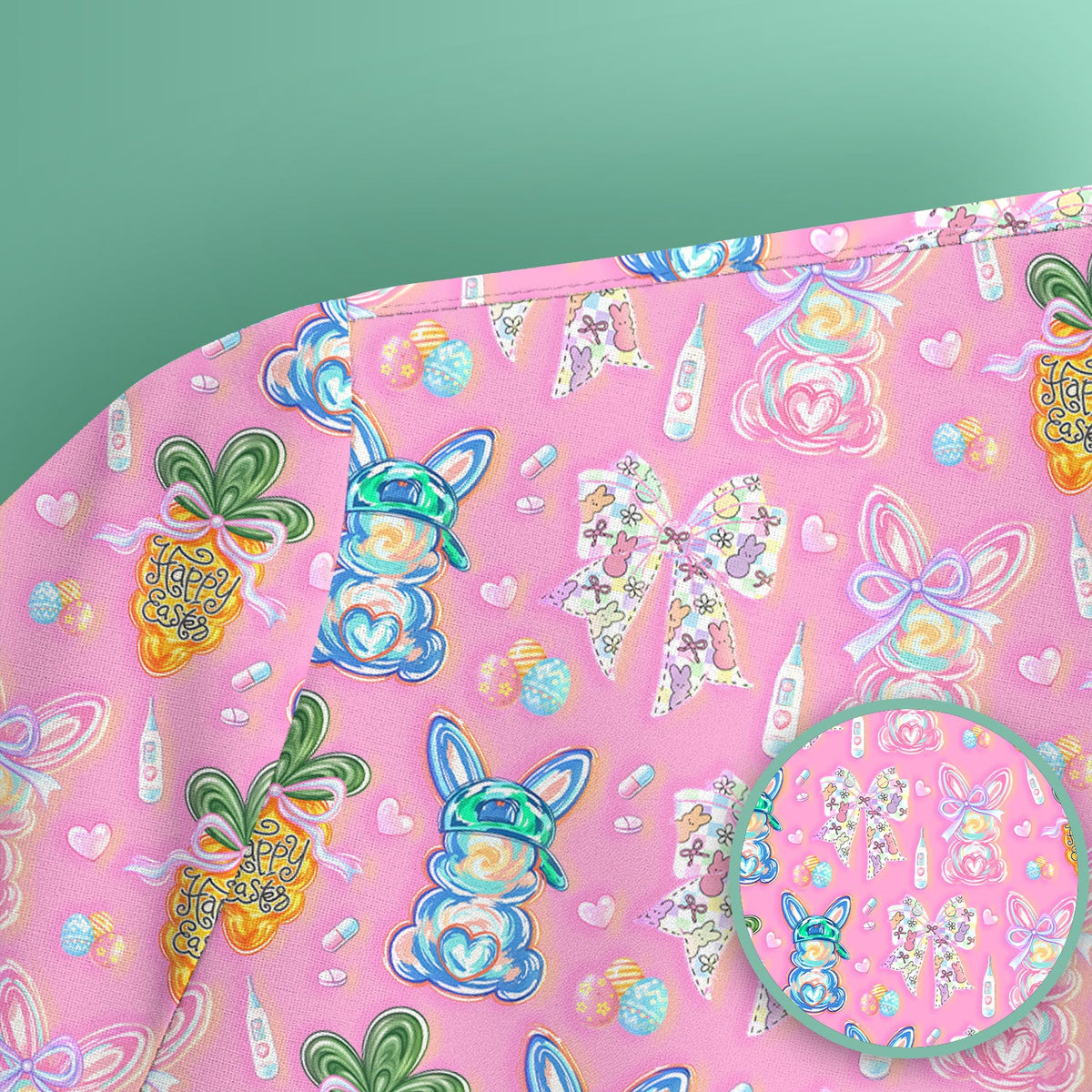Bunny Carrot Bow Nurse Scrub Top - Easter Gift