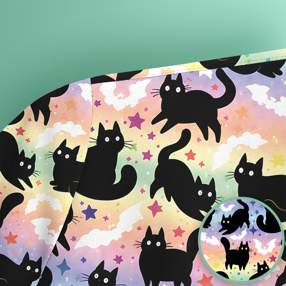 Pastel Star Black Cat Nurse Scrub Top