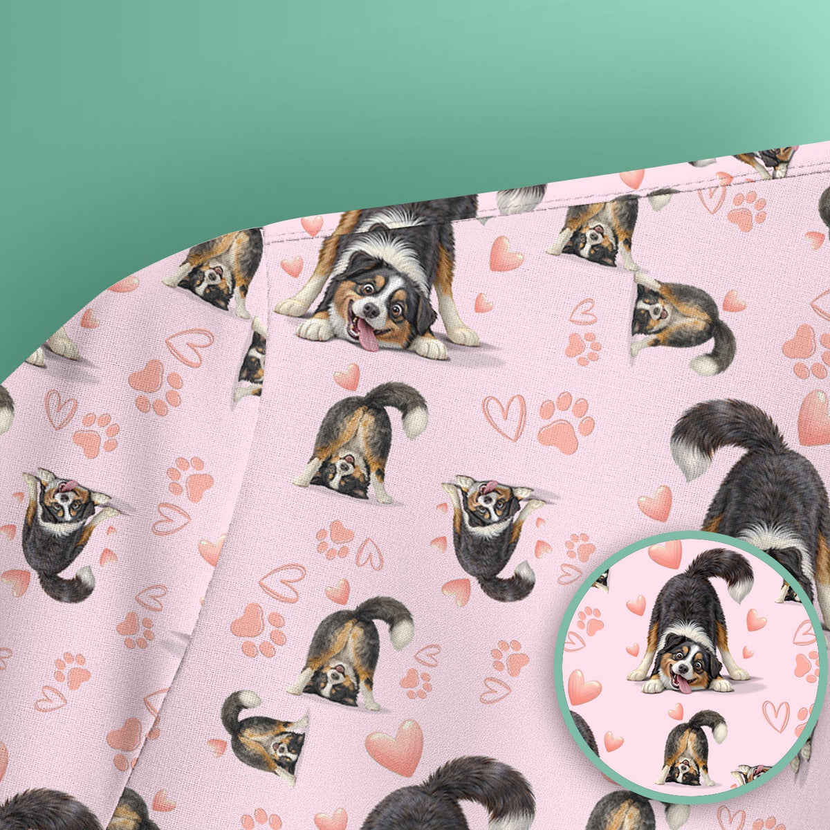 Playful Dog Heart Medical Print Scrub Top, Breathable Fabrics Nursing Uniform