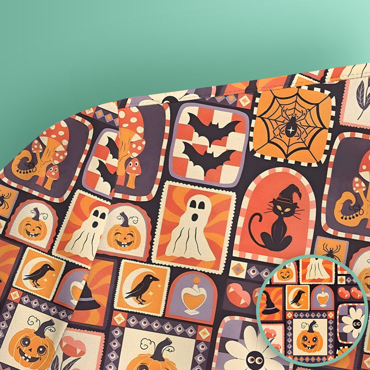 Retro Halloween Patchwork Nurse Scrub Top