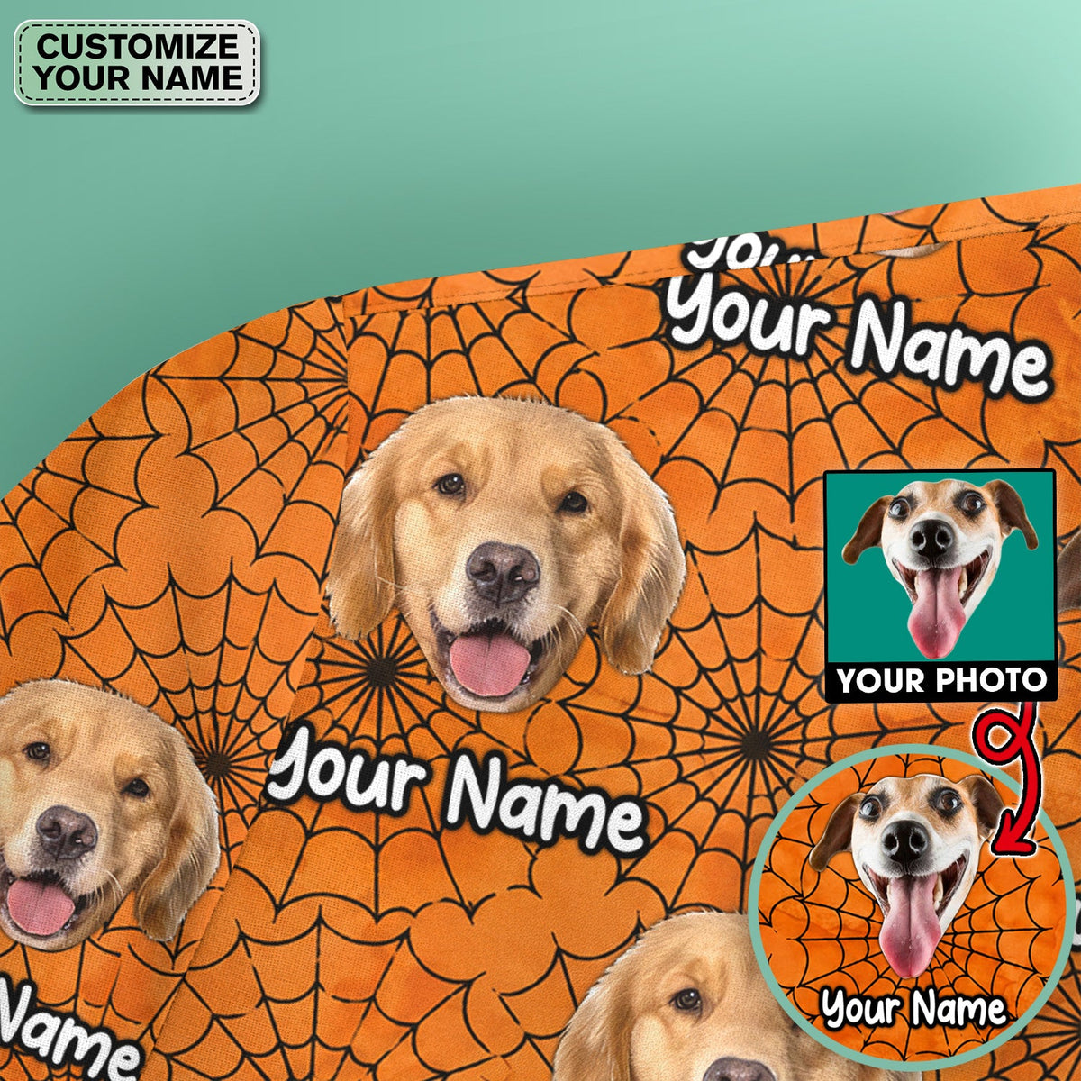 Personalized Halloween Dog Photo Spiderweb Scrub Top