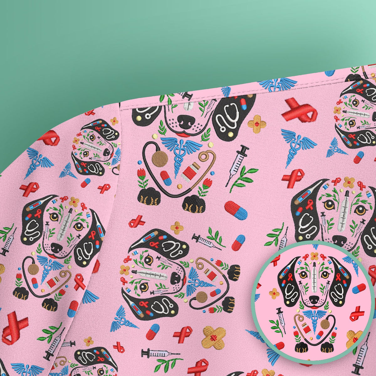 Dachshund Medical Icon Nurse Scrub Top